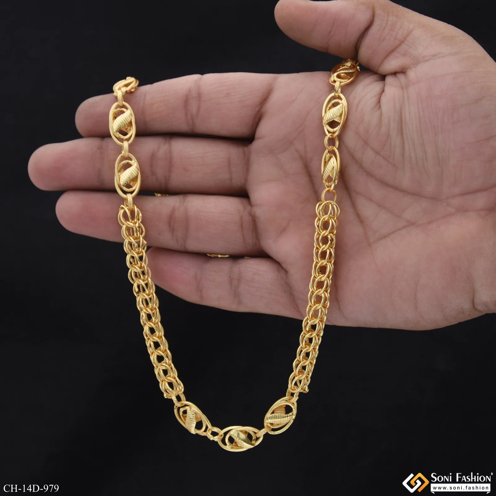 Cool Design Superior Quality Gold Plated Rajwadi Chain for Men - Style D979 - Image 3