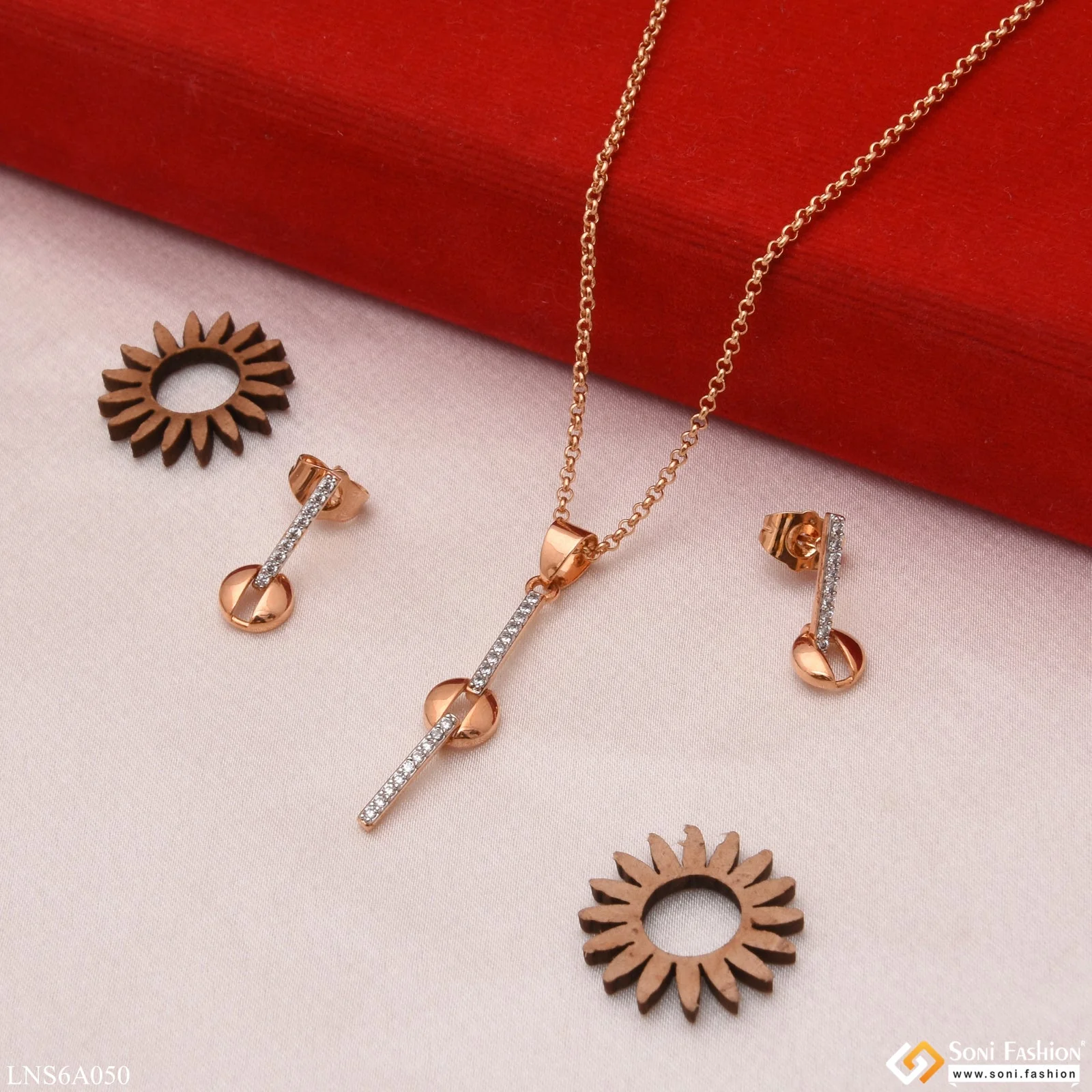 Cool Design With Diamond Golden Color Necklace Set For Girls & Lady - Style Lnsa050 - Image 4
