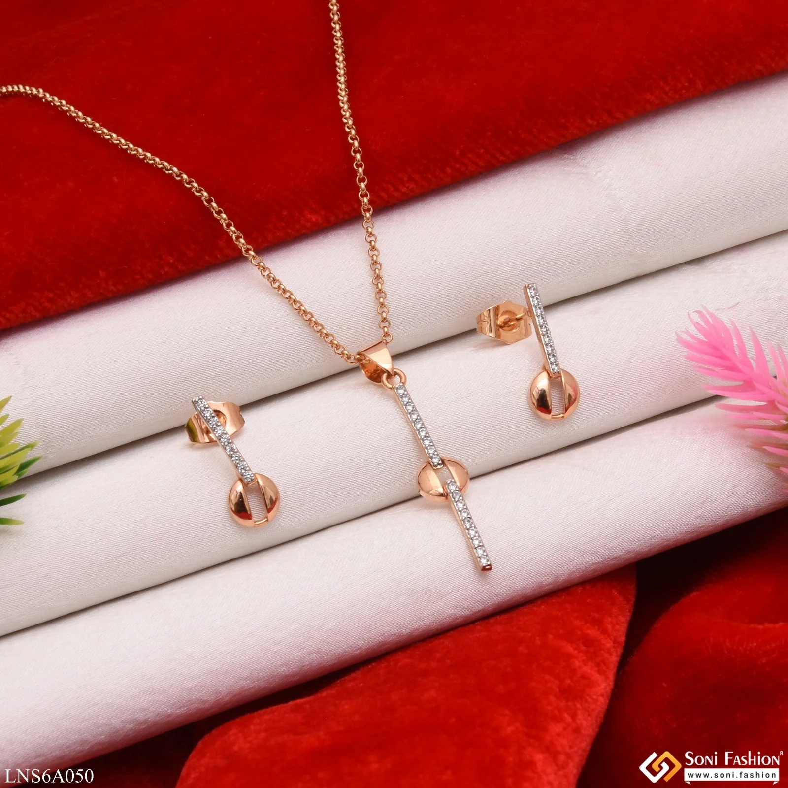 Cool Design With Diamond Golden Color Necklace Set For Girls & Lady - Style Lnsa050 - Image 5