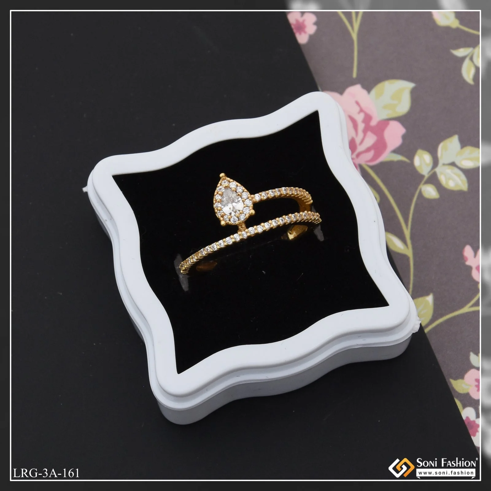 Cool Design with Diamond New Style Gold Plated Ring for Lady - Style LRG-161 - Image 3