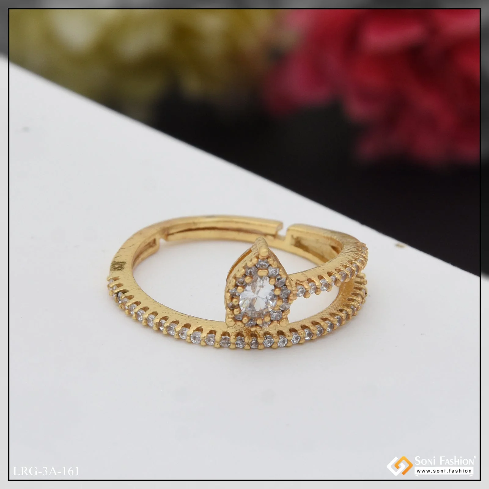 Cool Design with Diamond New Style Gold Plated Ring for Lady - Style LRG-161 - Image 4