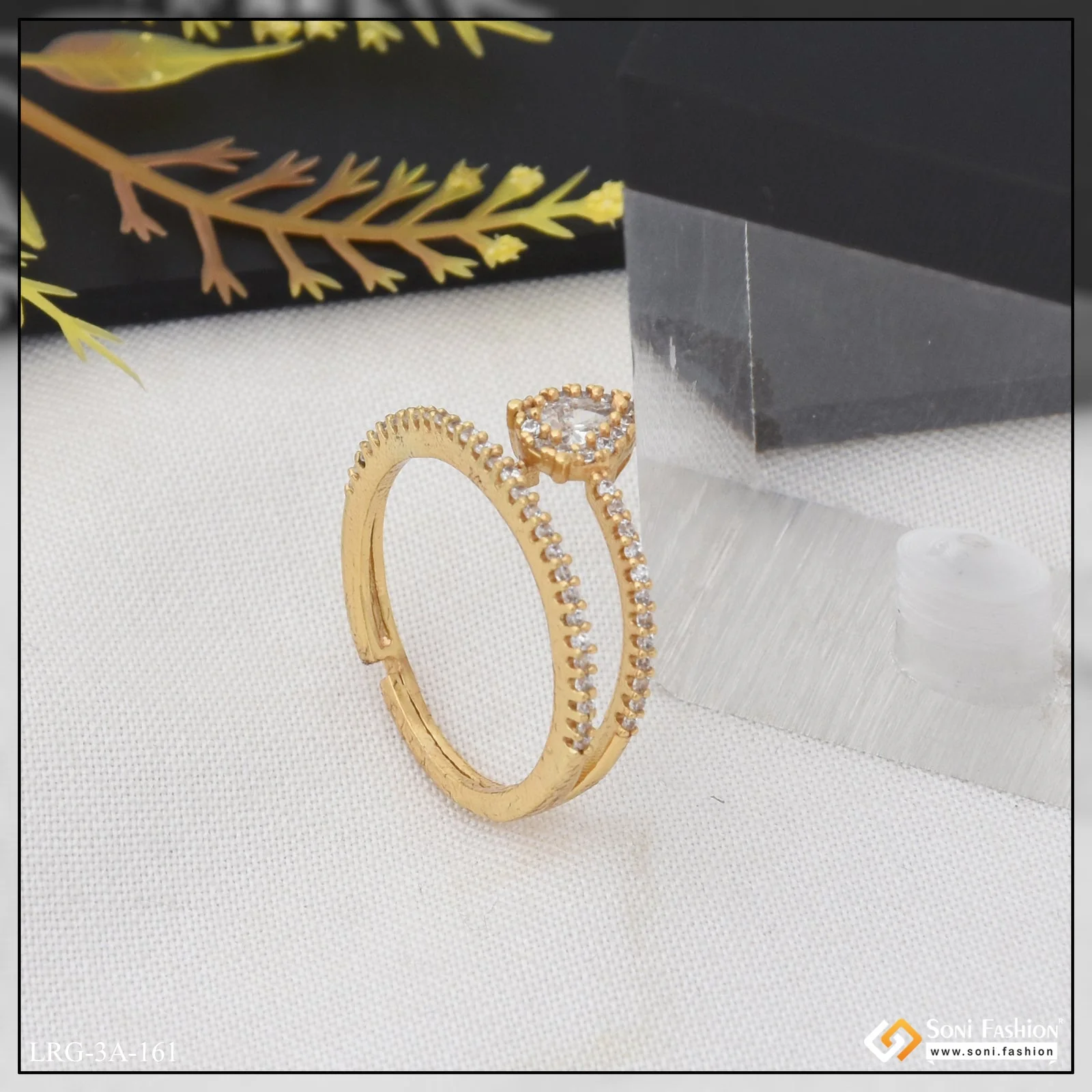 Cool Design with Diamond New Style Gold Plated Ring for Lady - Style LRG-161 - Image 5