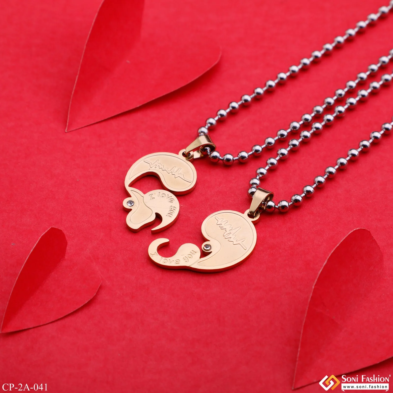 Couple Chain Pendant Set - Stainless Steel - Valentine Day - Friendship Day - Style A041 - Image 2