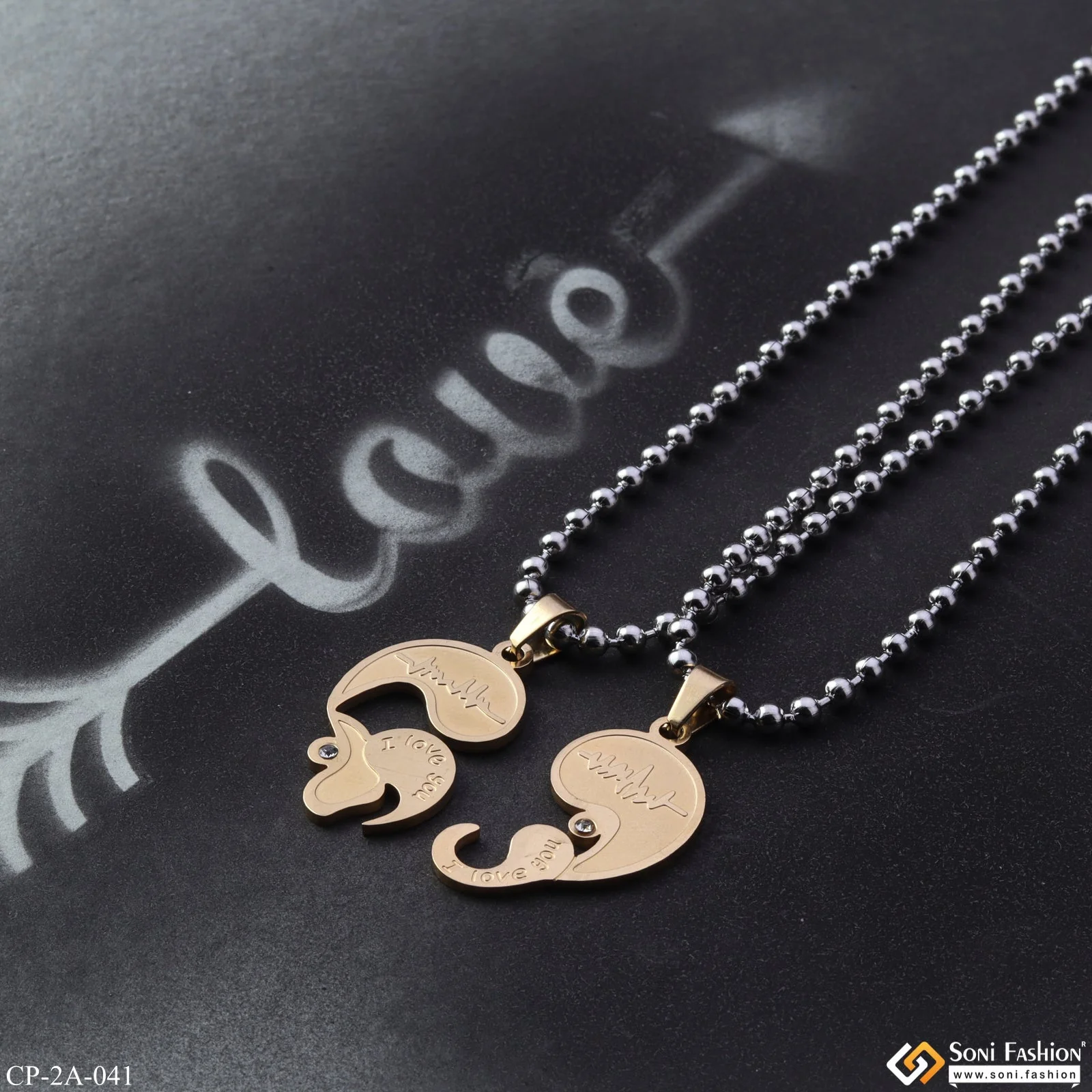 Couple Chain Pendant Set - Stainless Steel - Valentine Day - Friendship Day - Style A041 - Image 4