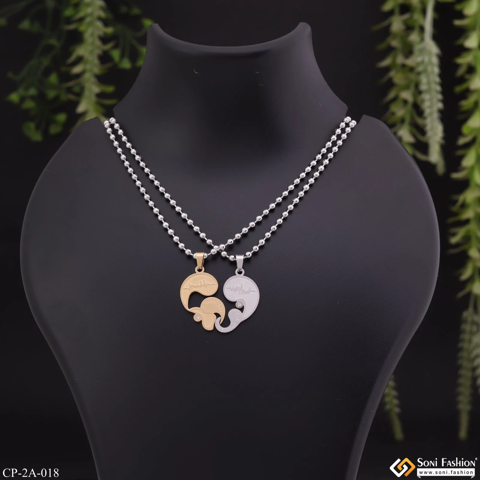 Couple Locket With 2 Chain For Anniversary Gift Stainless Steel Pendant Set - Style A018
