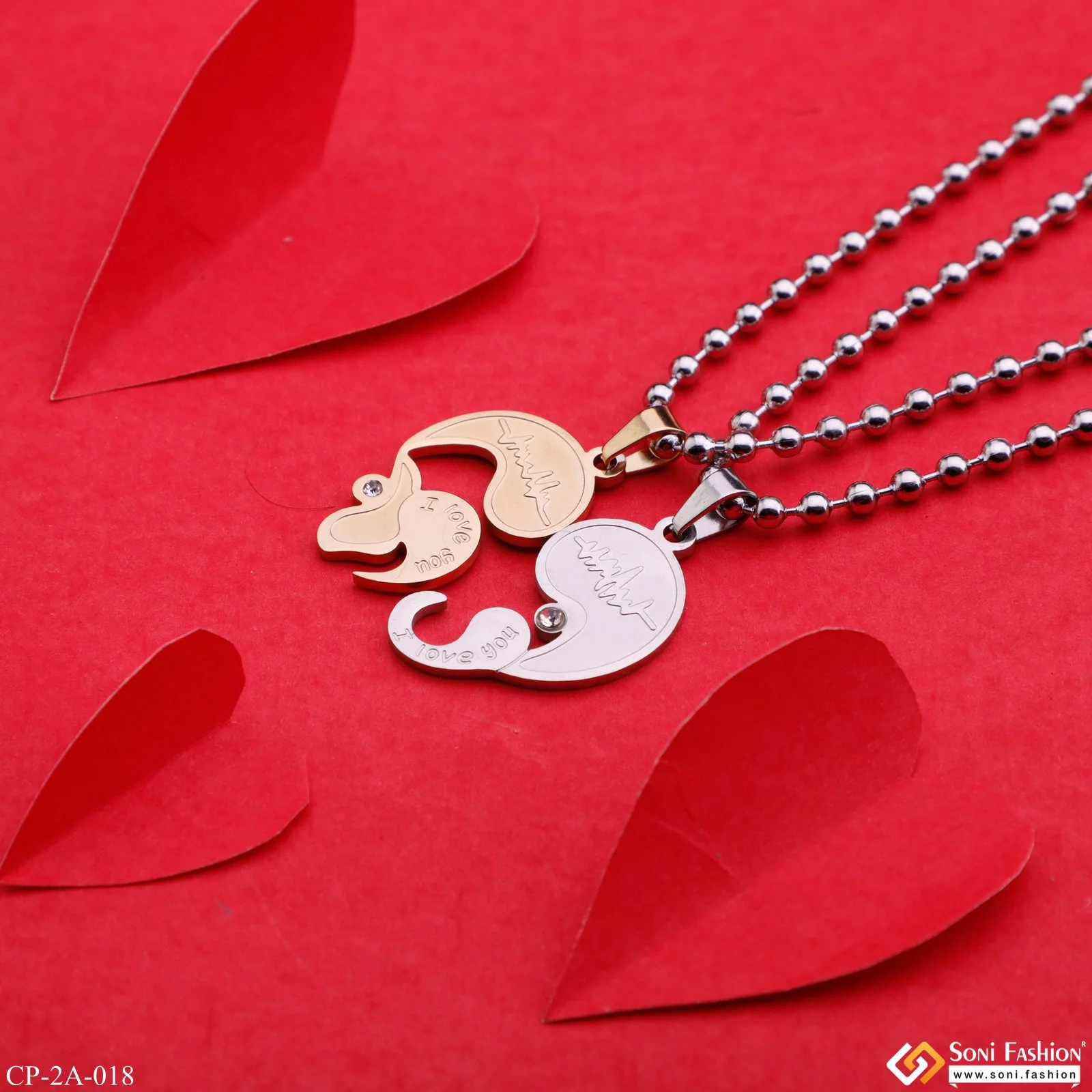 Couple Locket With 2 Chain For Anniversary Gift Stainless Steel Pendant Set - Style A018 - Image 2