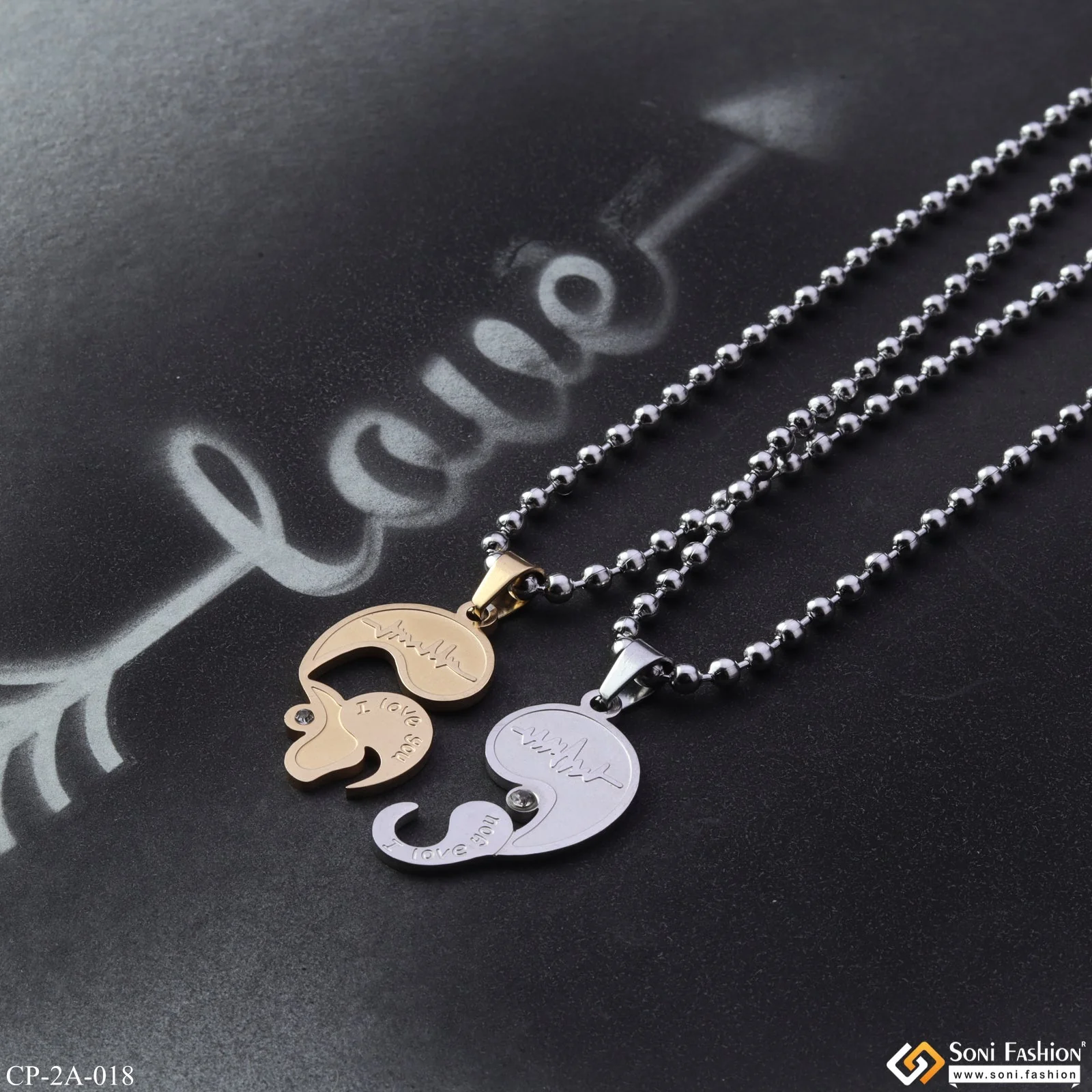 Couple Locket With 2 Chain For Anniversary Gift Stainless Steel Pendant Set - Style A018 - Image 3