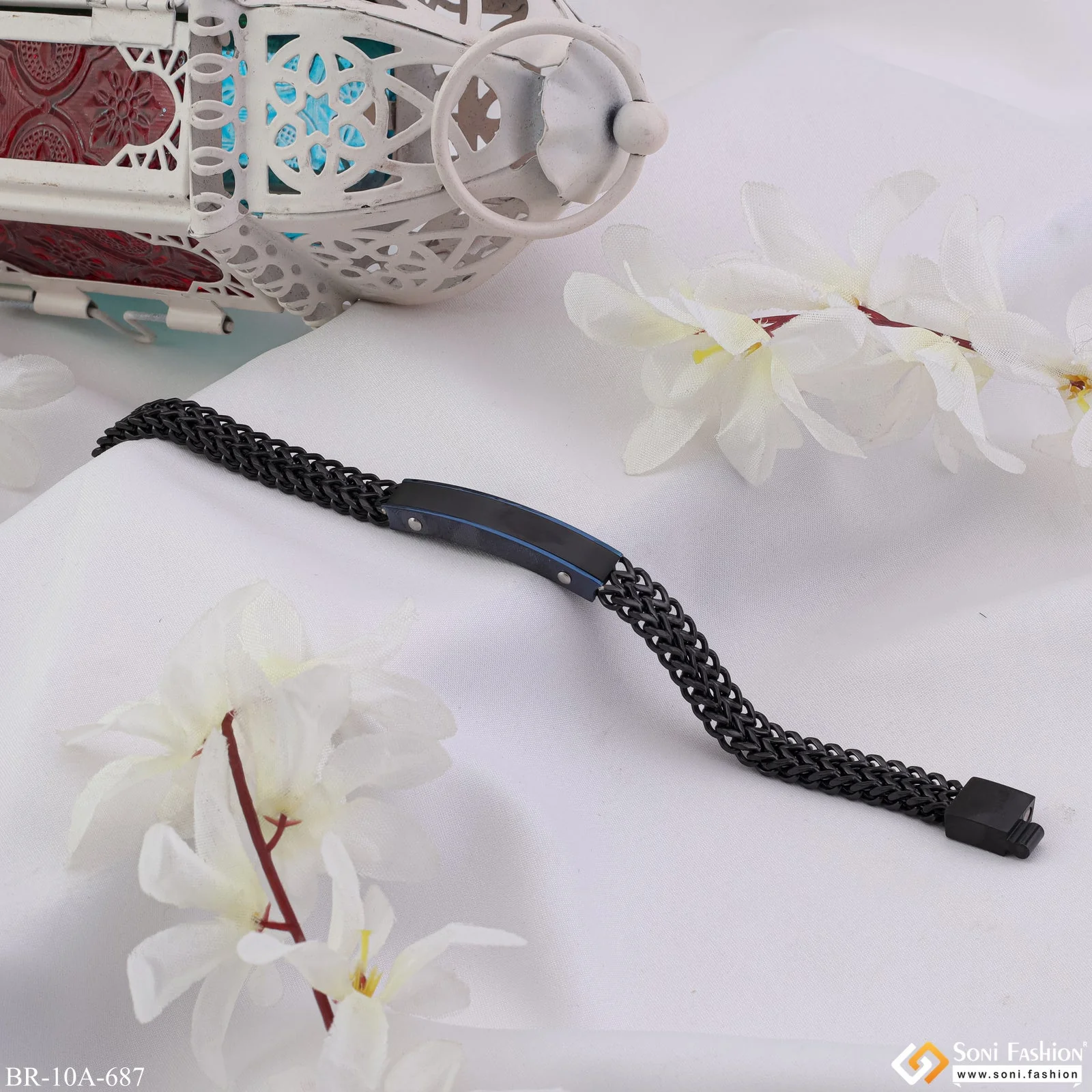 Cross Biker Black Blue Surgical Stainless Steel Bracelet For Men - Style A687 - Image 2