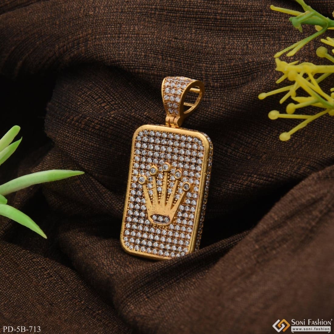 Crown With Diamond Finely Detailed Design Gold Plated Pendant For Men - Style B713 - Image 5