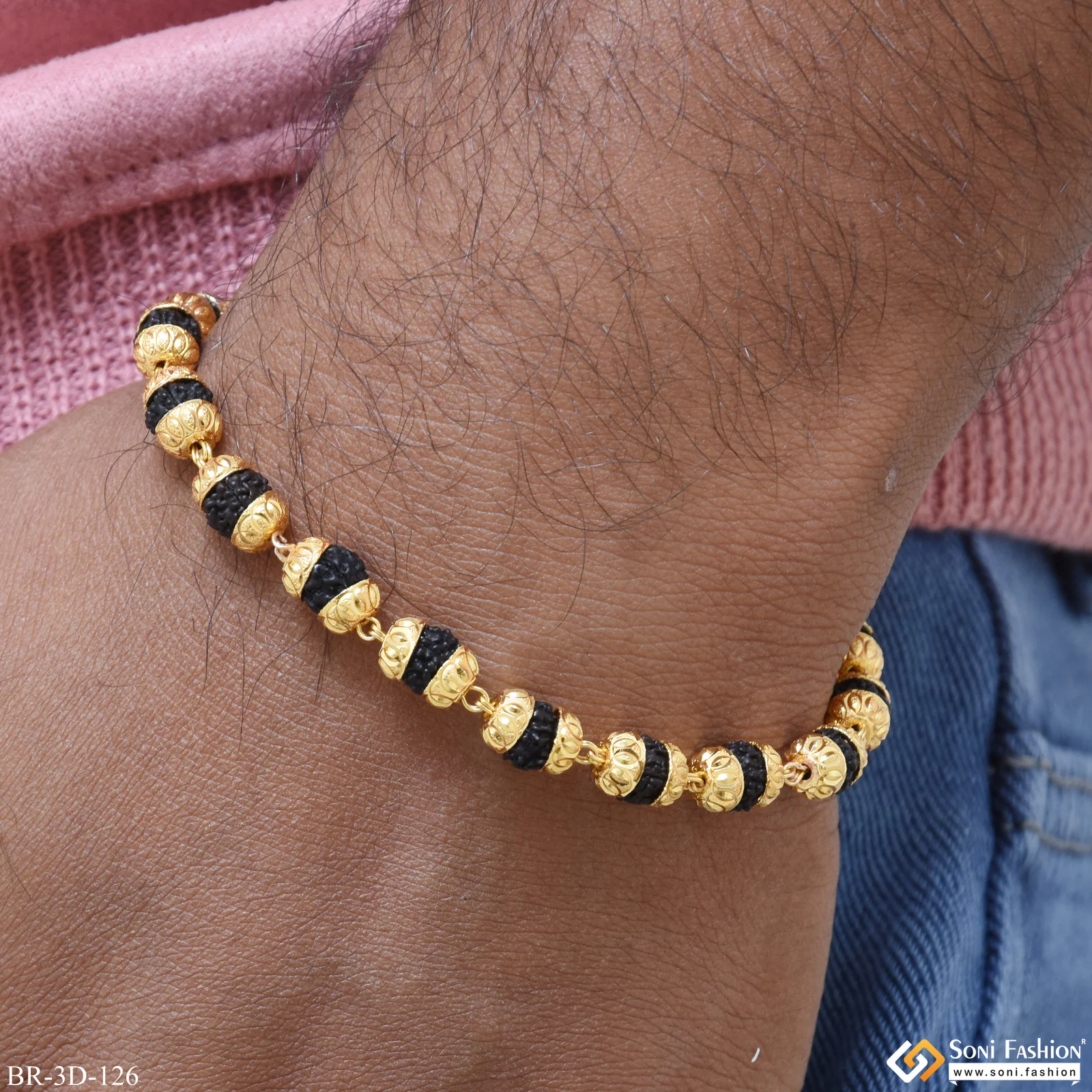 Cute Design Best Quality Gold Plated Rudraksha Bracelet for Men - Style D126