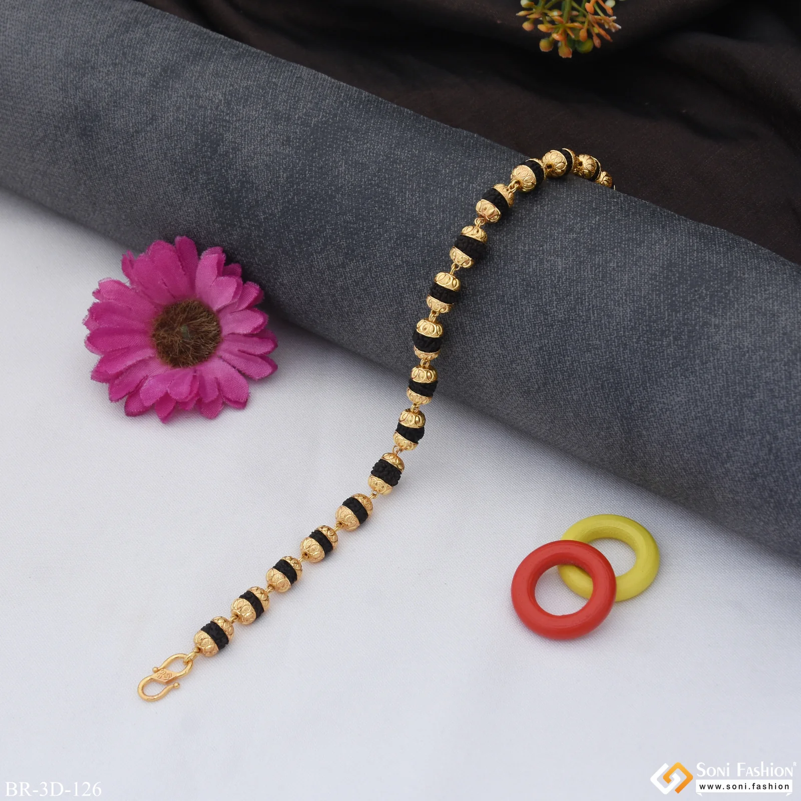 Cute Design Best Quality Gold Plated Rudraksha Bracelet for Men - Style D126 - Image 2