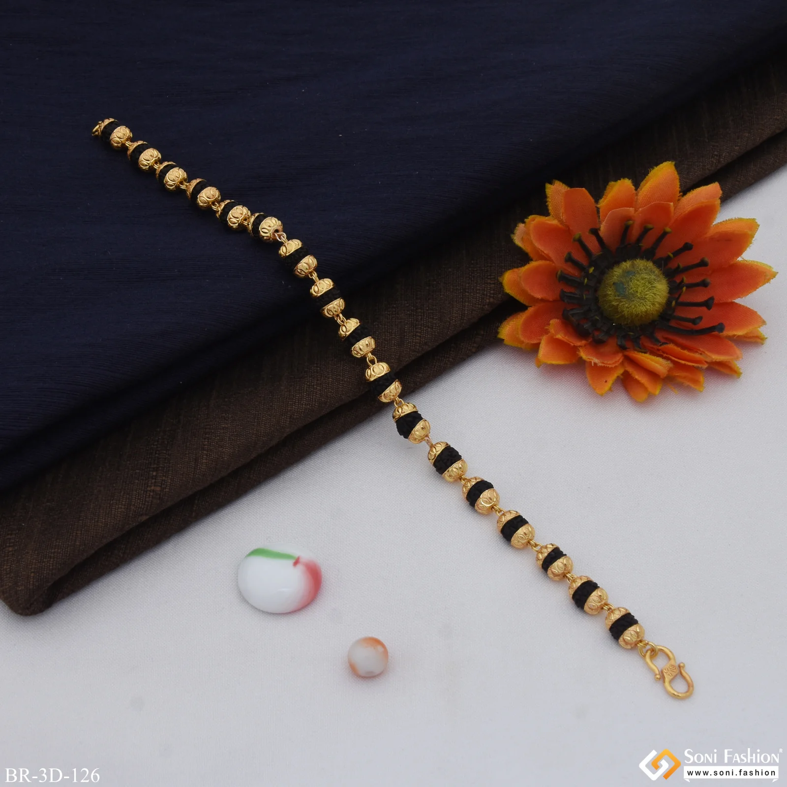 Cute Design Best Quality Gold Plated Rudraksha Bracelet for Men - Style D126 - Image 4