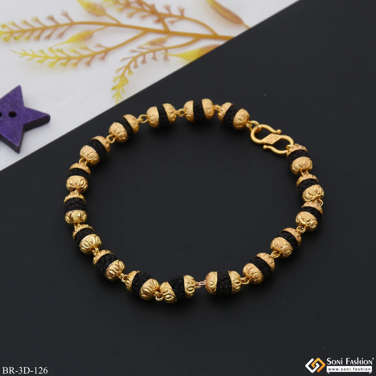 Cute Design Best Quality Gold Plated Rudraksha Bracelet for Men - Style D126 - Image 5