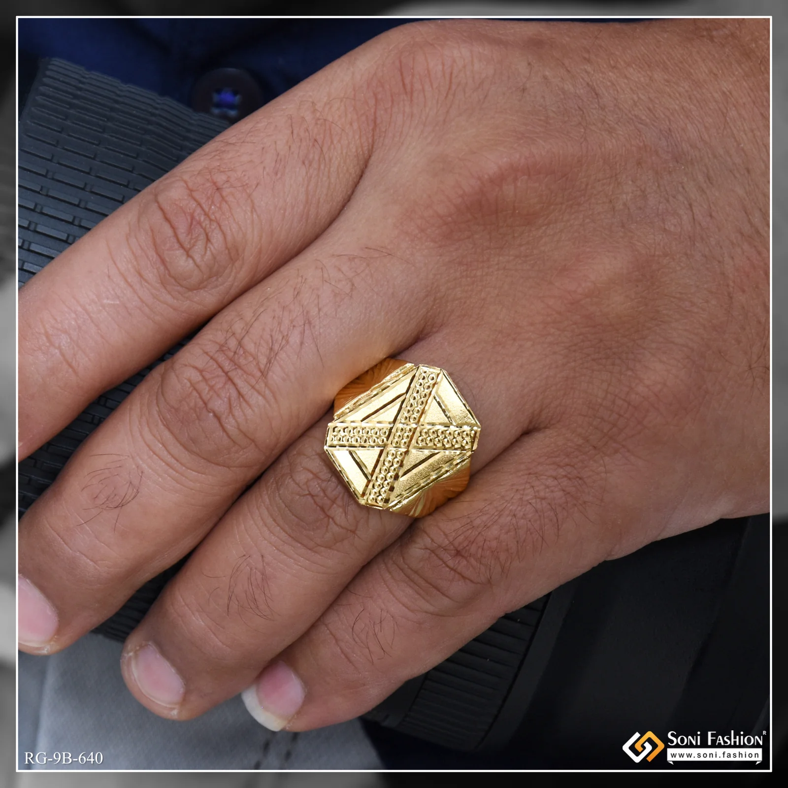 Dainty Design Best Quality Gold Plated Ring for Men - Style B640 - Image 3