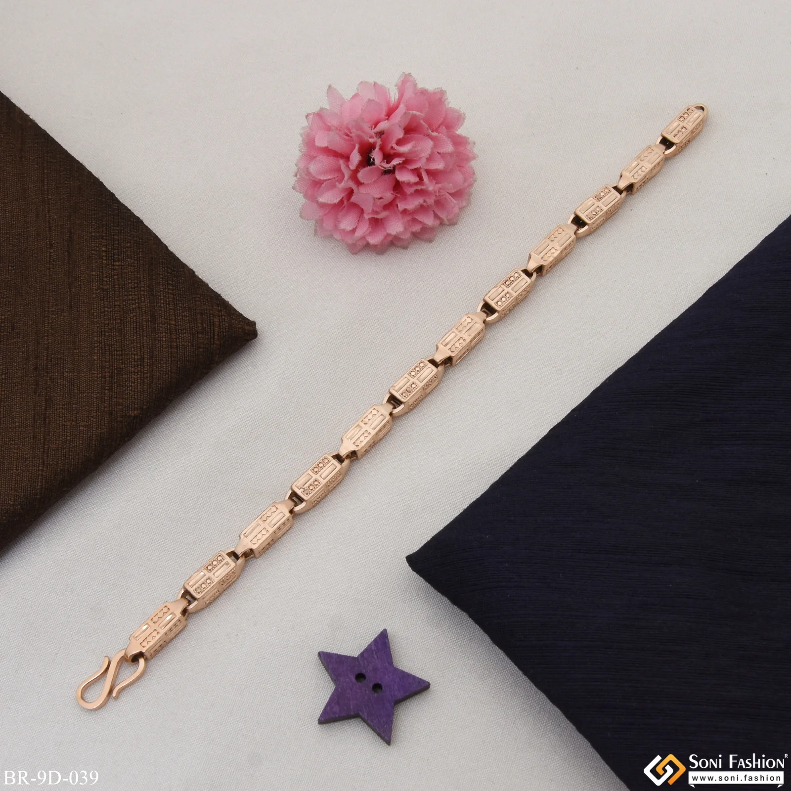 Dainty Design Gorgeous Design Rose Gold Color Bracelet for Men - Style D039 - Image 4