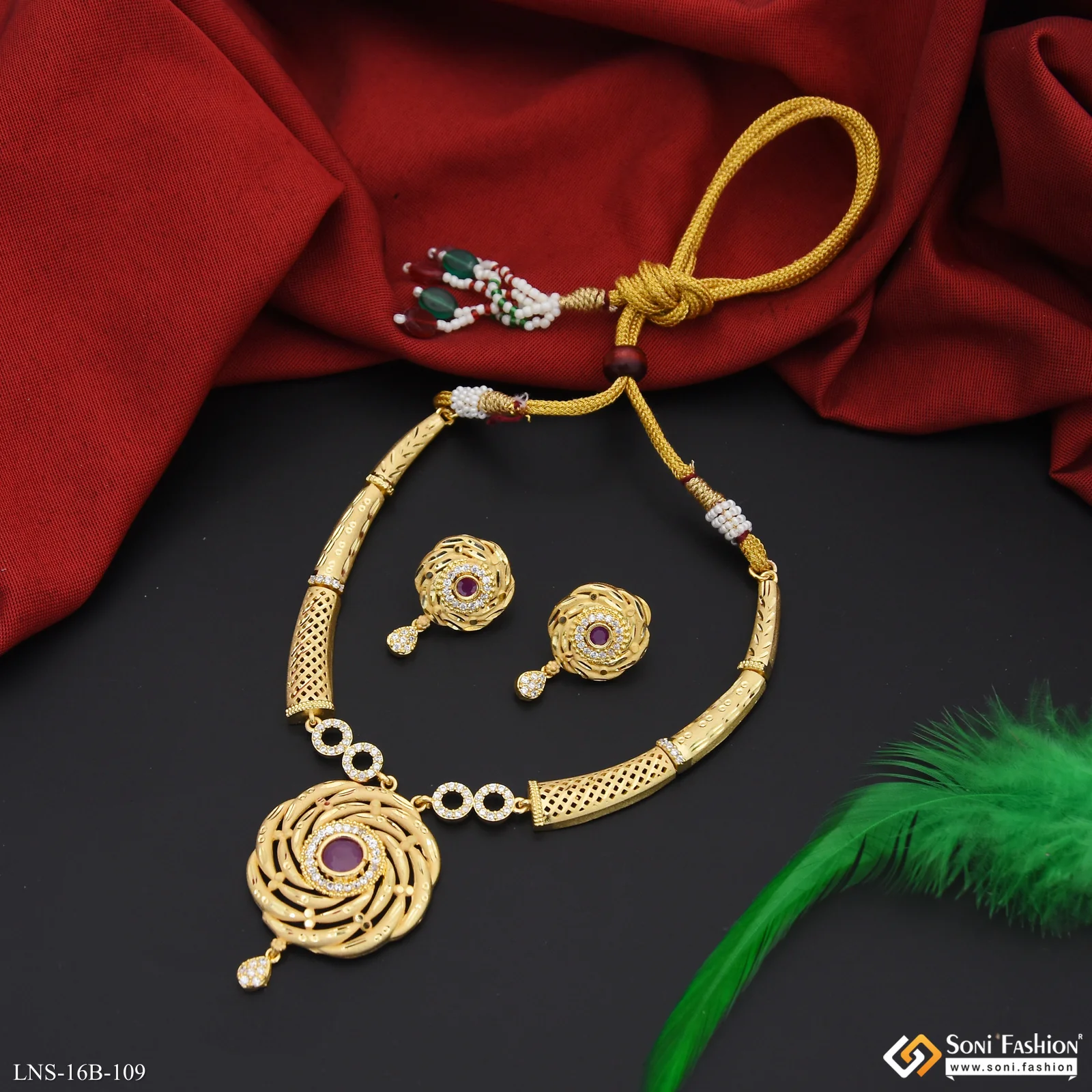 Dazzling Design Gold Plated Necklace Set for Women - Style B109 - Image 2