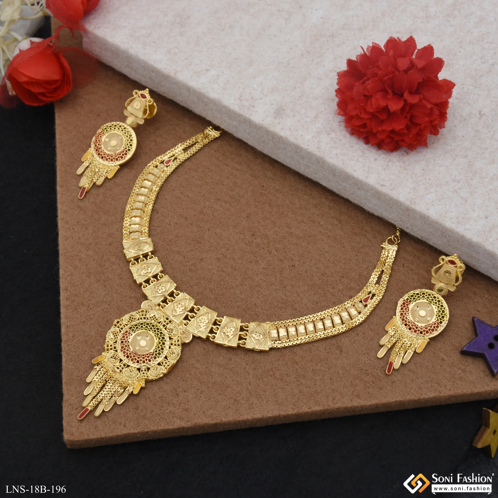 Dazzling Design Gold Plated Necklace Set for Women - Style B196 - Image 3