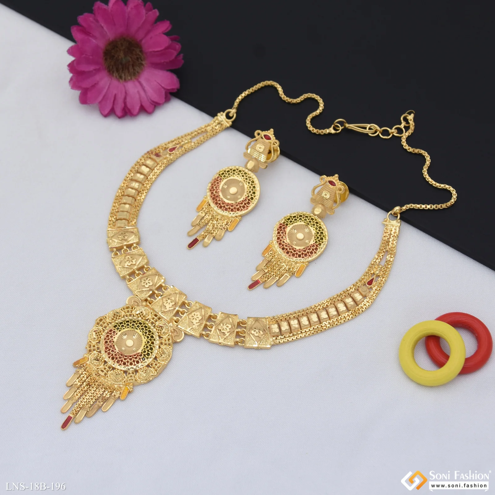 Dazzling Design Gold Plated Necklace Set for Women - Style B196 - Image 4