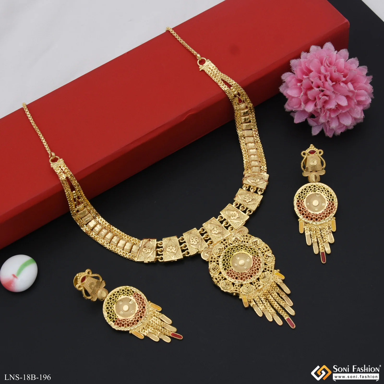 Dazzling Design Gold Plated Necklace Set for Women - Style B196 - Image 5