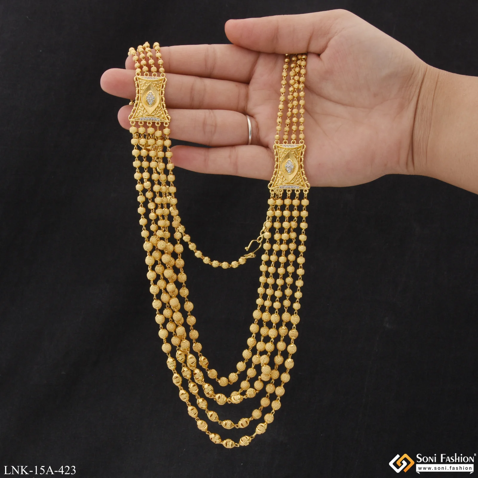 Dazzling Design Hand-Finished Design Gold Plated Mala for Women - Style A423 - Image 3