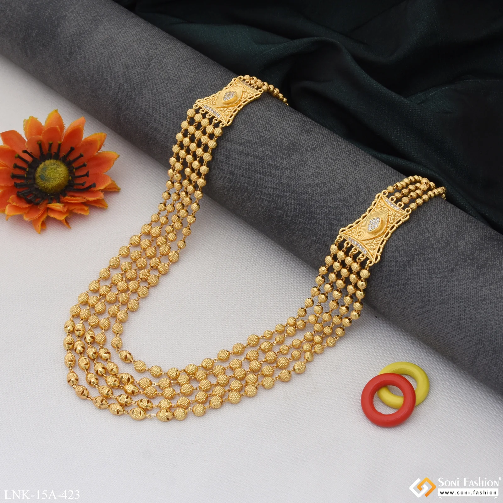 Dazzling Design Hand-Finished Design Gold Plated Mala for Women - Style A423 - Image 4