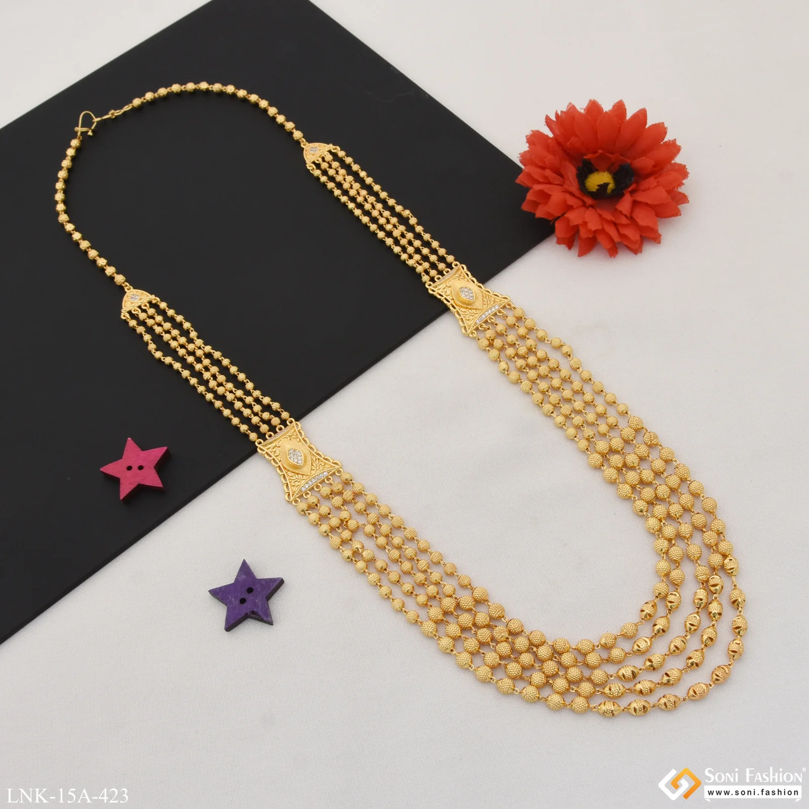 Dazzling Design Hand-Finished Design Gold Plated Mala for Women - Style A423 - Image 5