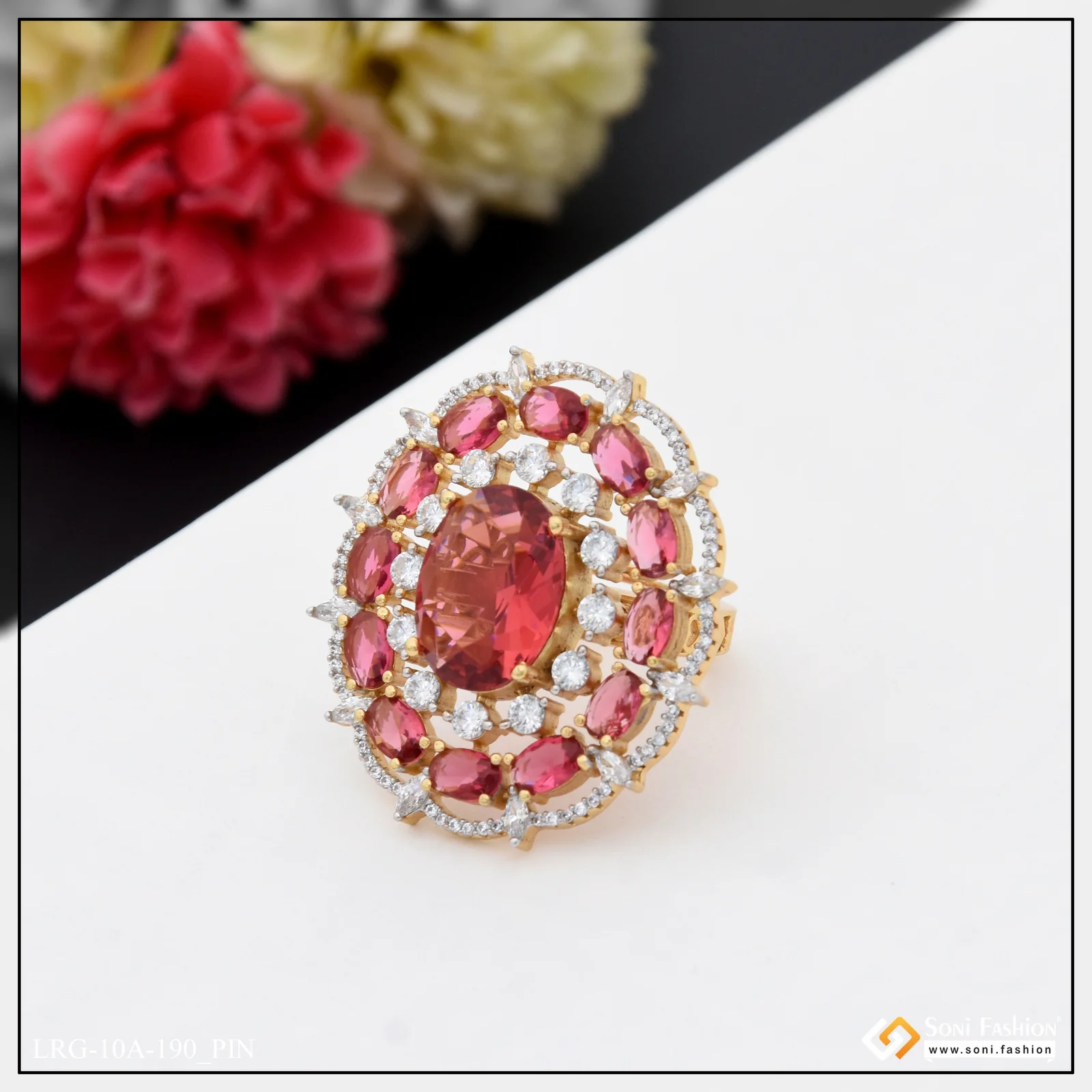 Dazzling Design with Diamond Designer Gold Plated Ring for Ladies - Style A190 - Image 3
