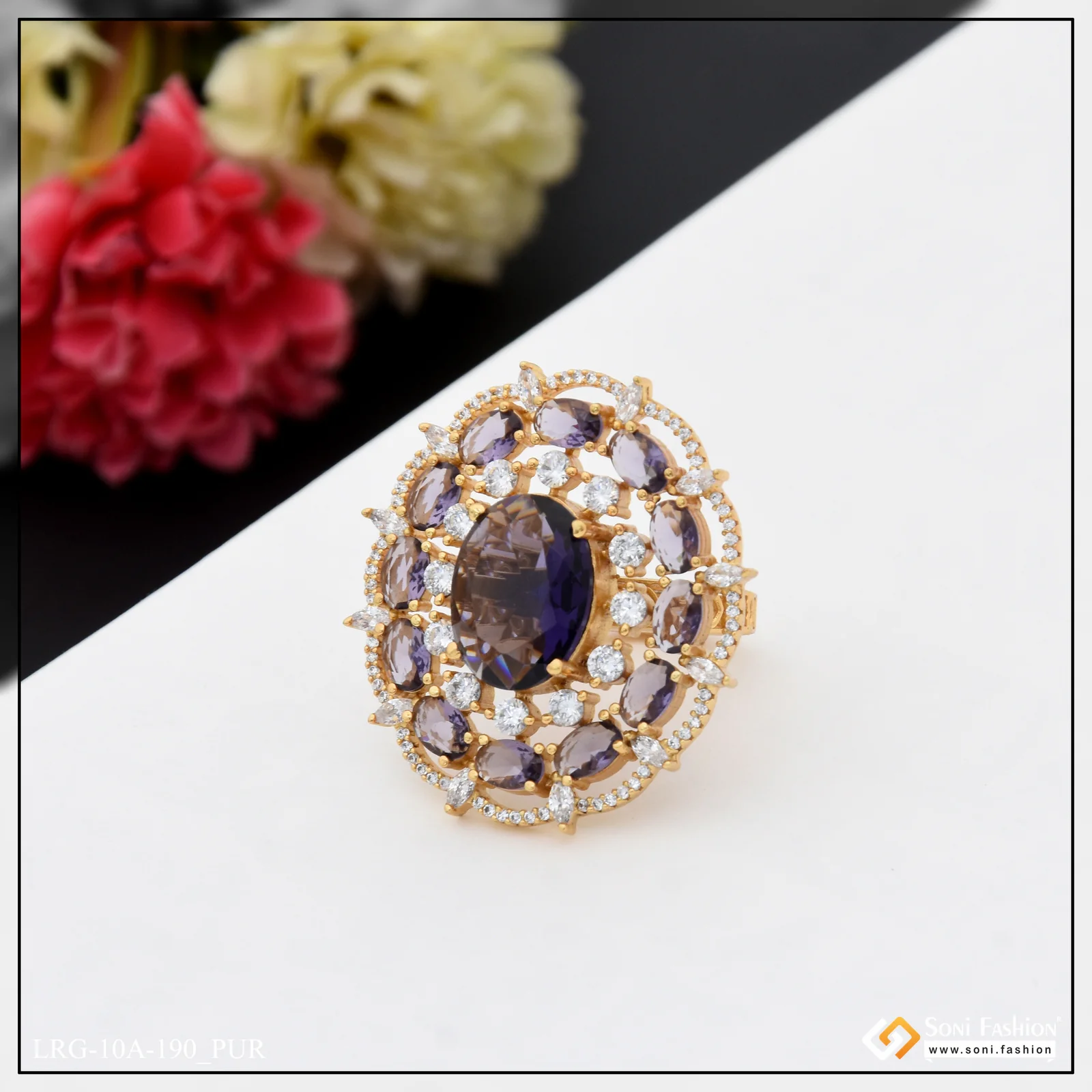 Dazzling Design with Diamond Designer Gold Plated Ring for Ladies - Style A190 - Image 4