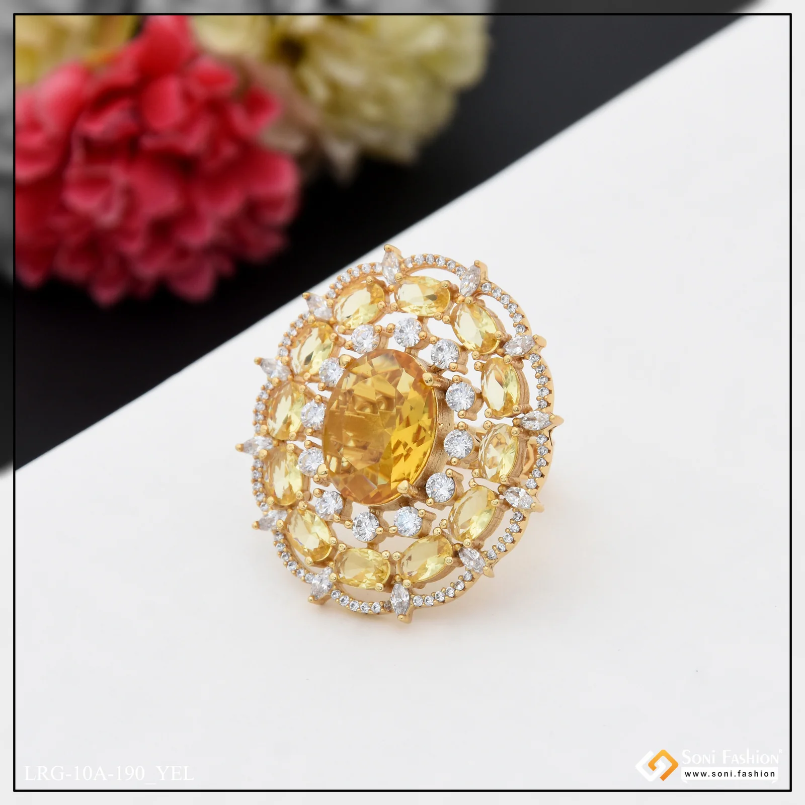 Dazzling Design with Diamond Designer Gold Plated Ring for Ladies - Style A190 - Image 6