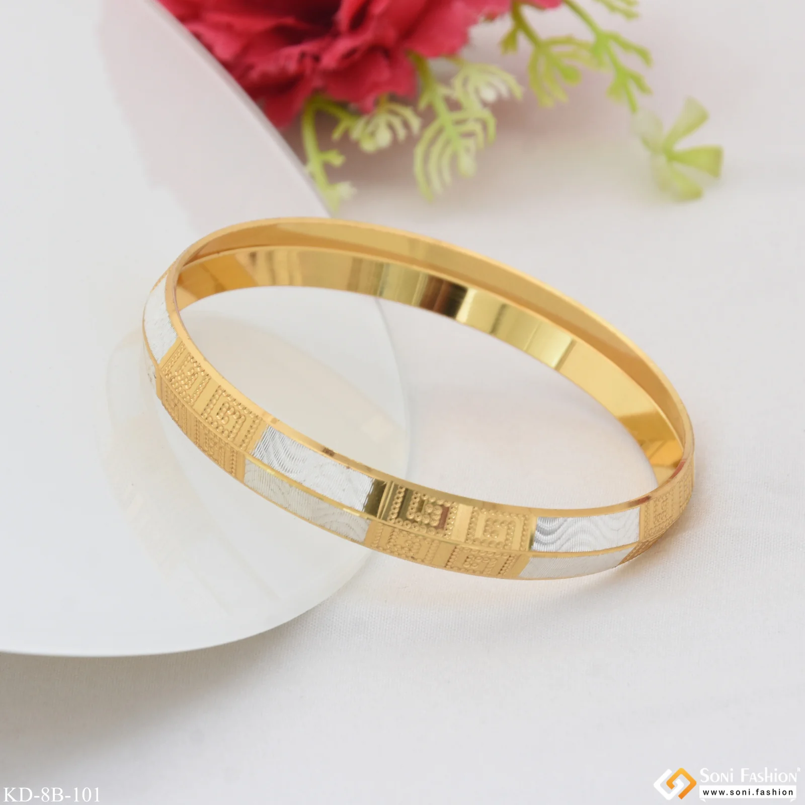 Decorative Design Best Quality Gold Plated Punjabi Kada for Men - Style B101 - Image 3