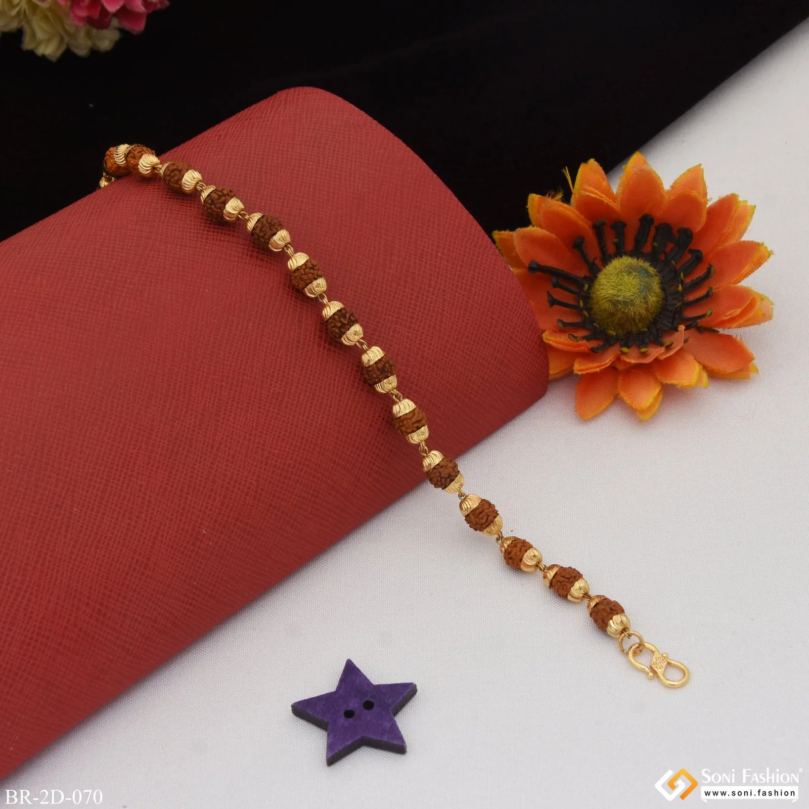 Decorative Design Best Quality Gold Plated Rudraksha Bracelet for Men - Style D070 - Image 2