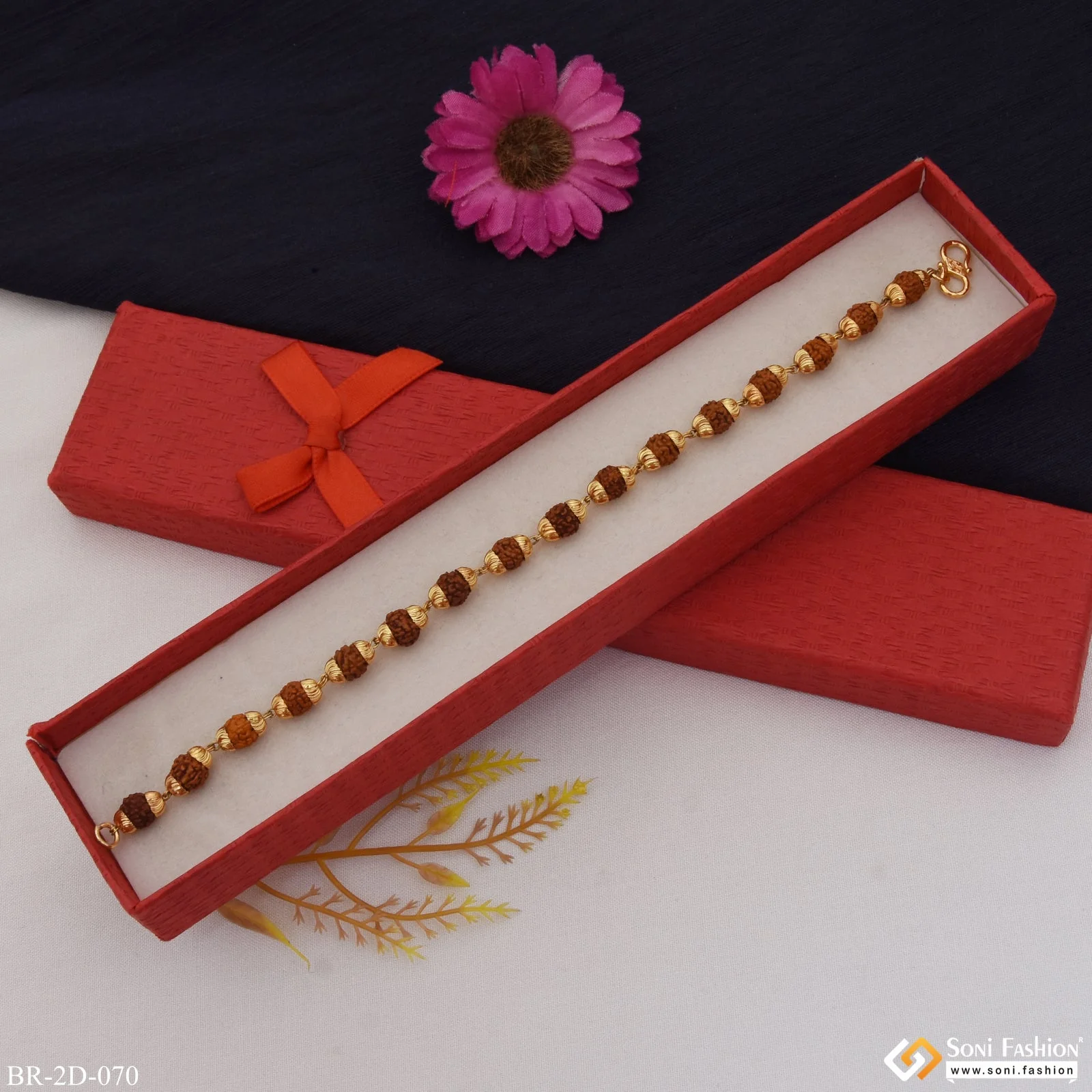 Decorative Design Best Quality Gold Plated Rudraksha Bracelet for Men - Style D070 - Image 3