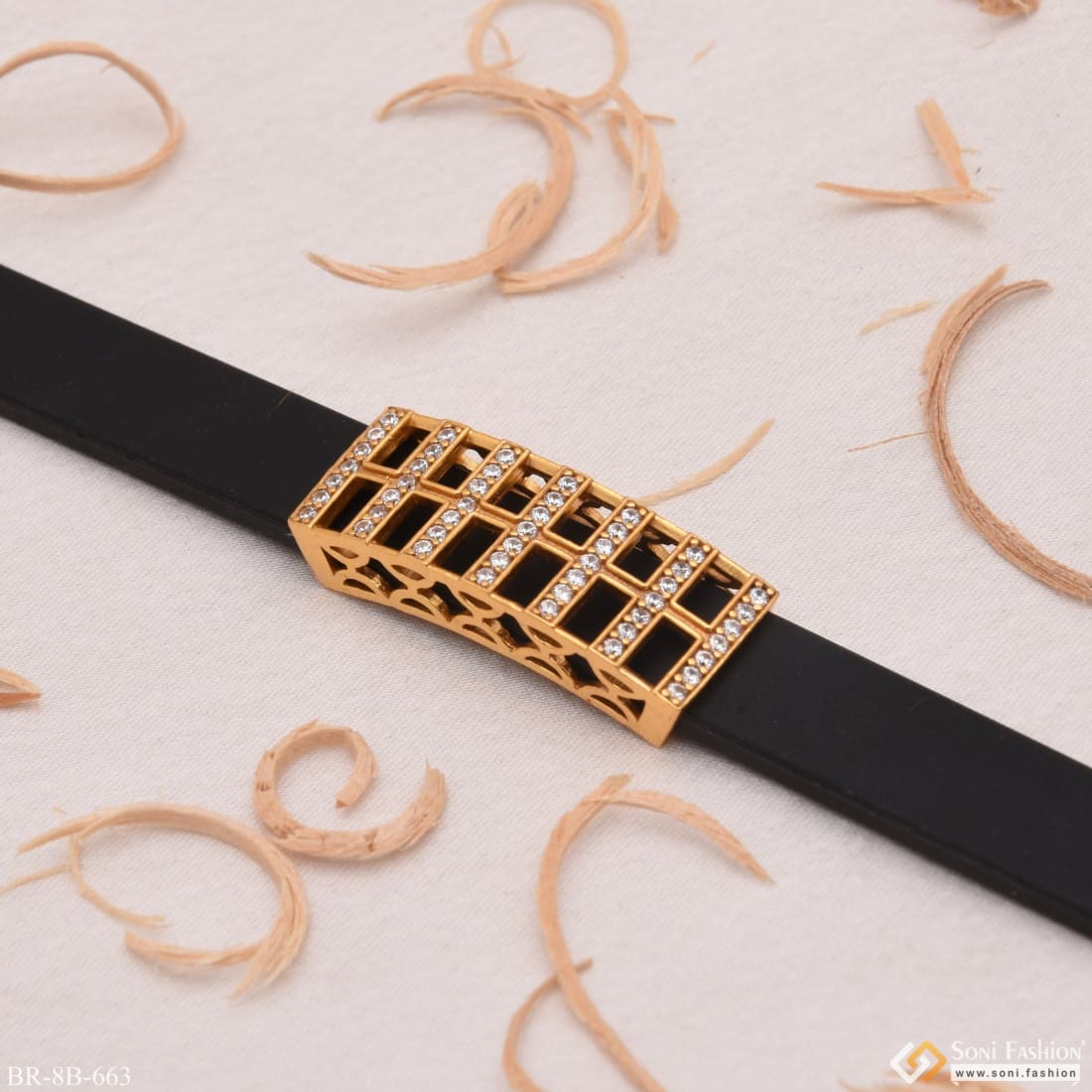 Decorative Design Best Quality with Diamond Gold Plated Rubber Bracelet - Style B663 - Image 3