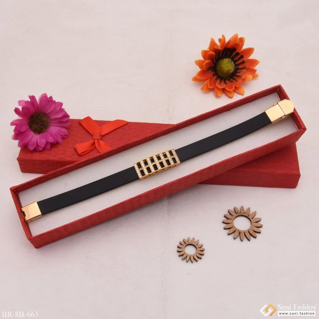 Decorative Design Best Quality with Diamond Gold Plated Rubber Bracelet - Style B663 - Image 4