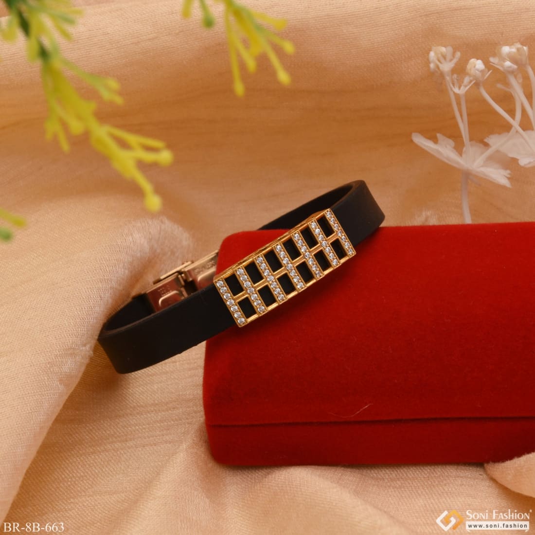 Decorative Design Best Quality with Diamond Gold Plated Rubber Bracelet - Style B663 - Image 5