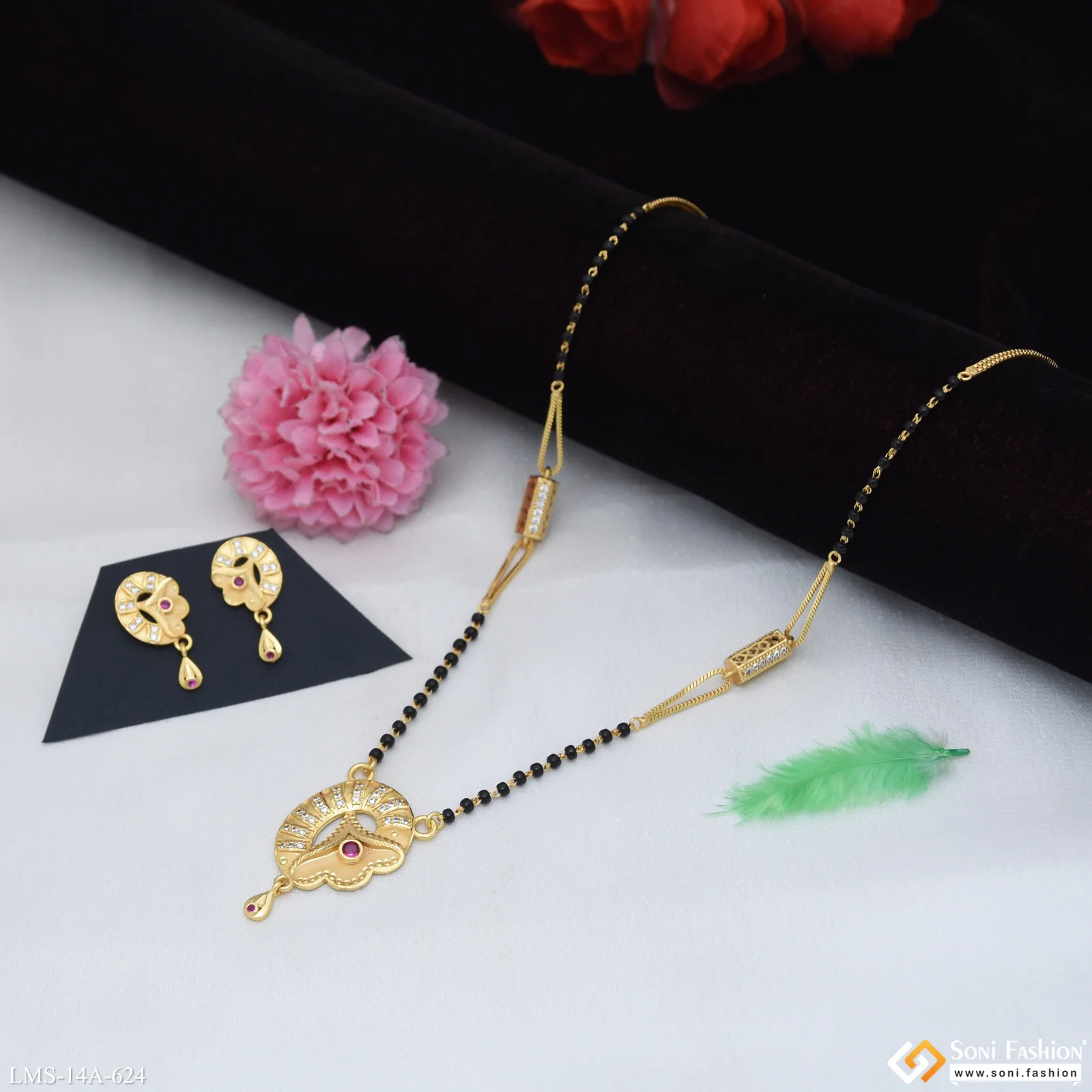 Decorative Design Gold Plated Mangalsutra Set for Women - Style A624 - Image 3