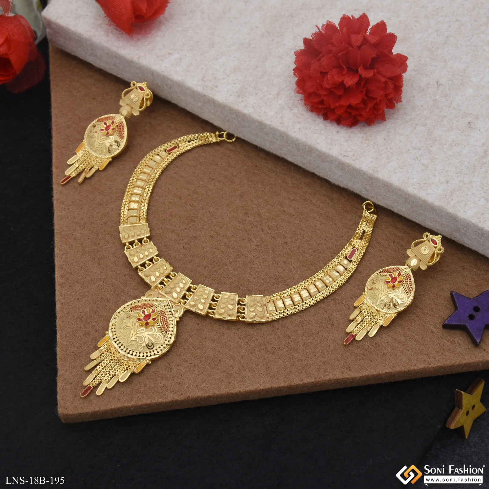 Decorative Design Gold Plated Necklace Set for Women - Style B195 - Image 2