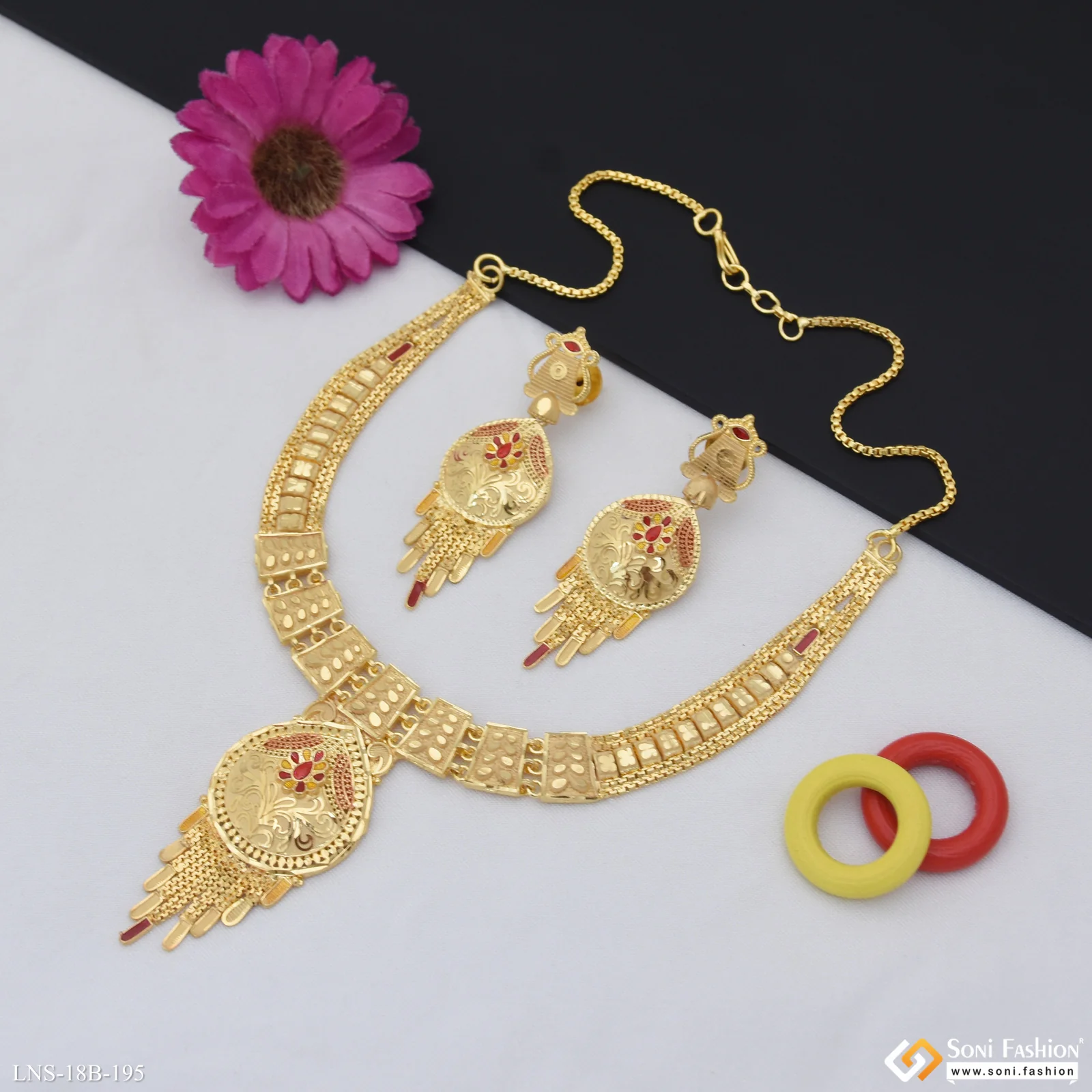 Decorative Design Gold Plated Necklace Set for Women - Style B195 - Image 3