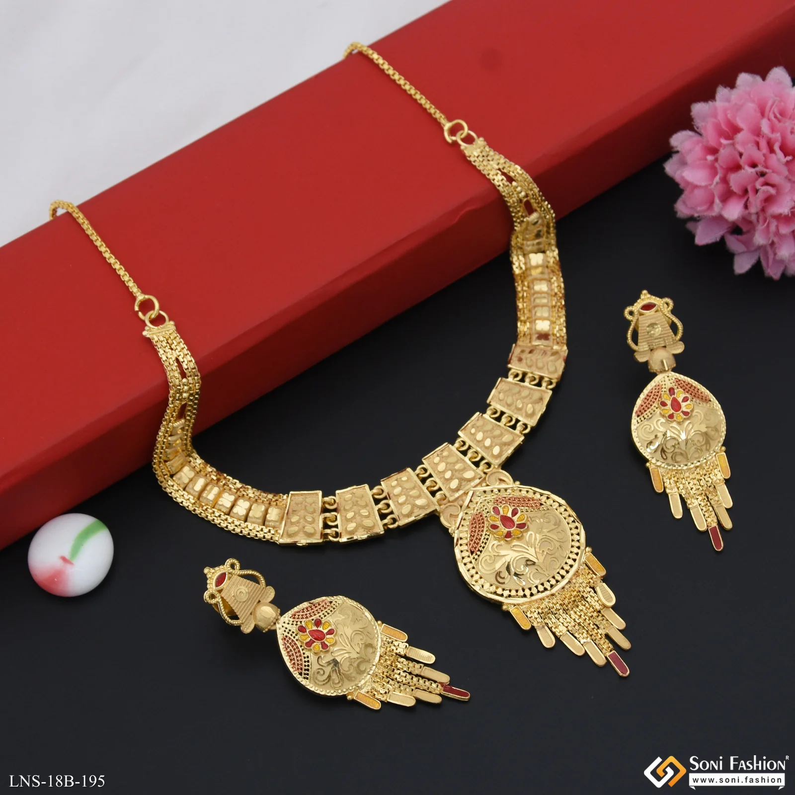 Decorative Design Gold Plated Necklace Set for Women - Style B195 - Image 4