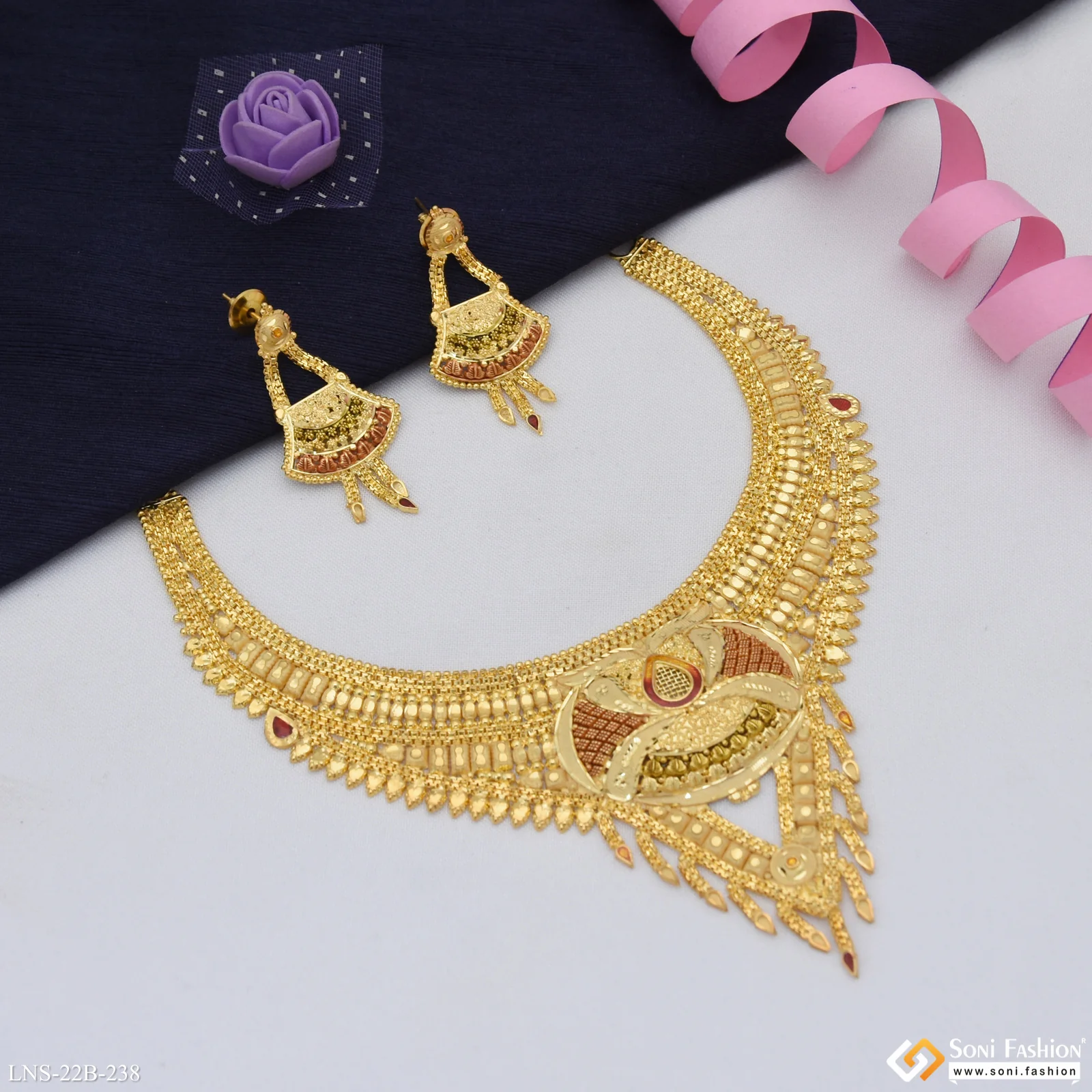 Decorative Design Gold Plated Necklace Set for Women - Style B238 - Image 3