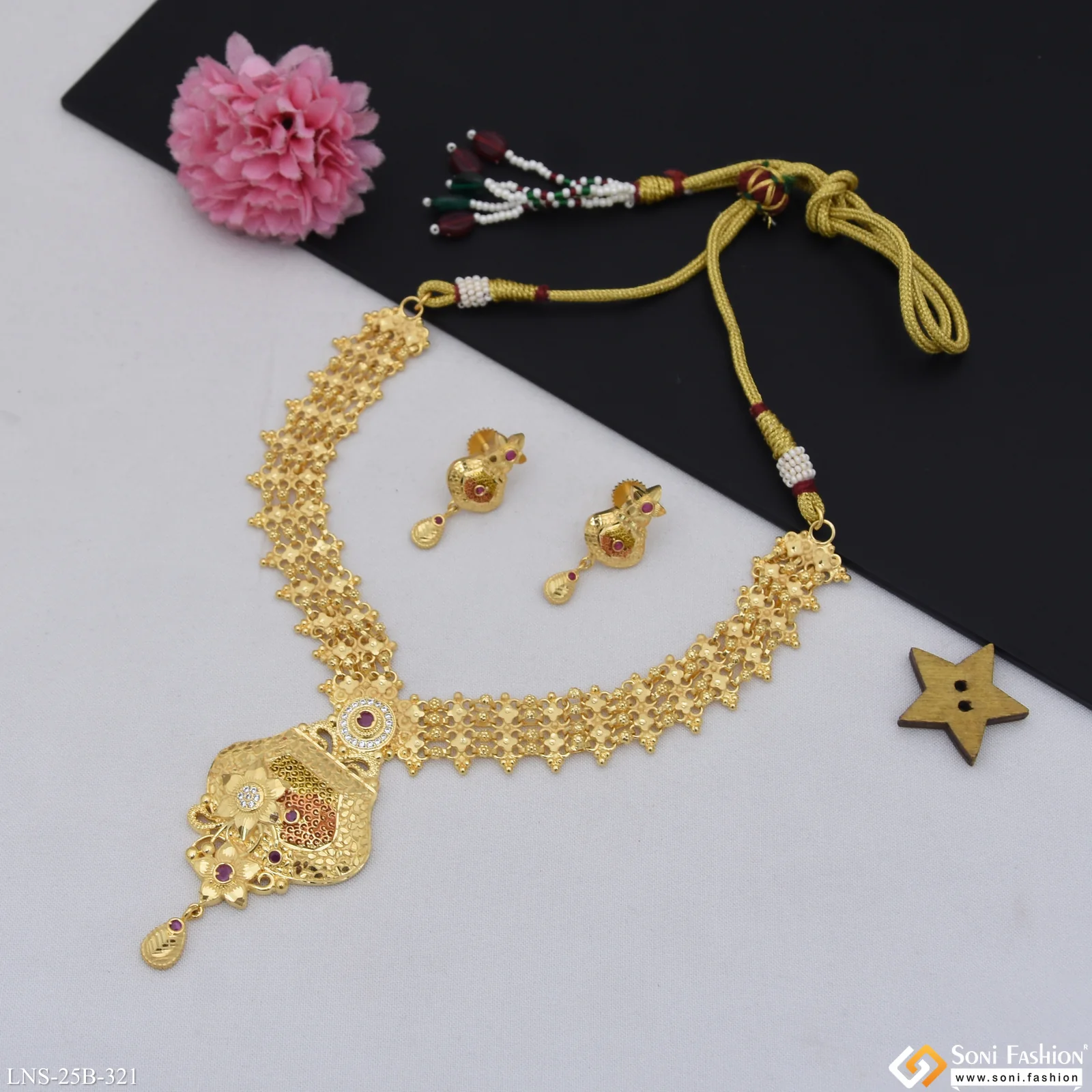 Decorative Design Gold Plated Necklace Set for Women - Style B321 - Image 3