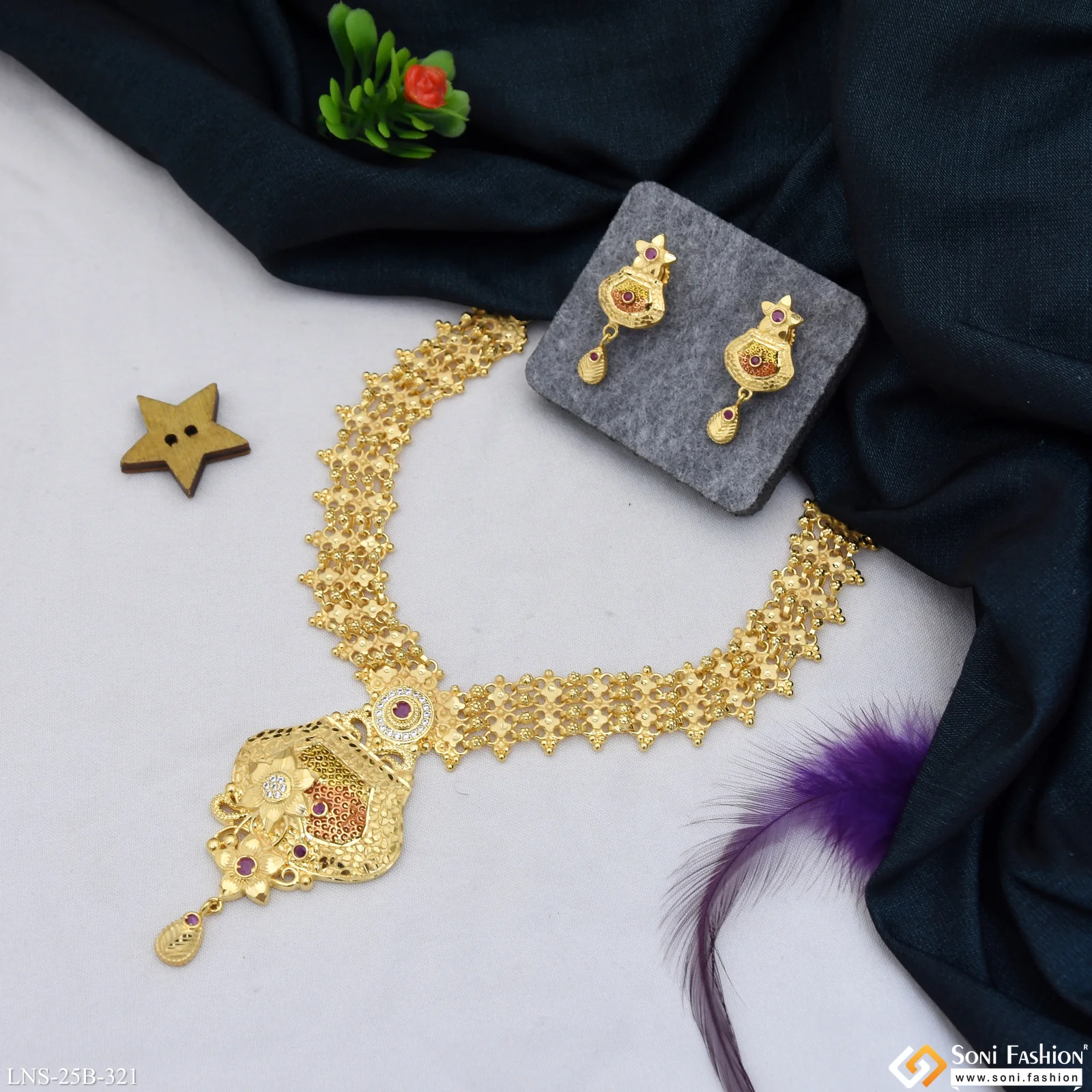 Decorative Design Gold Plated Necklace Set for Women - Style B321 - Image 5