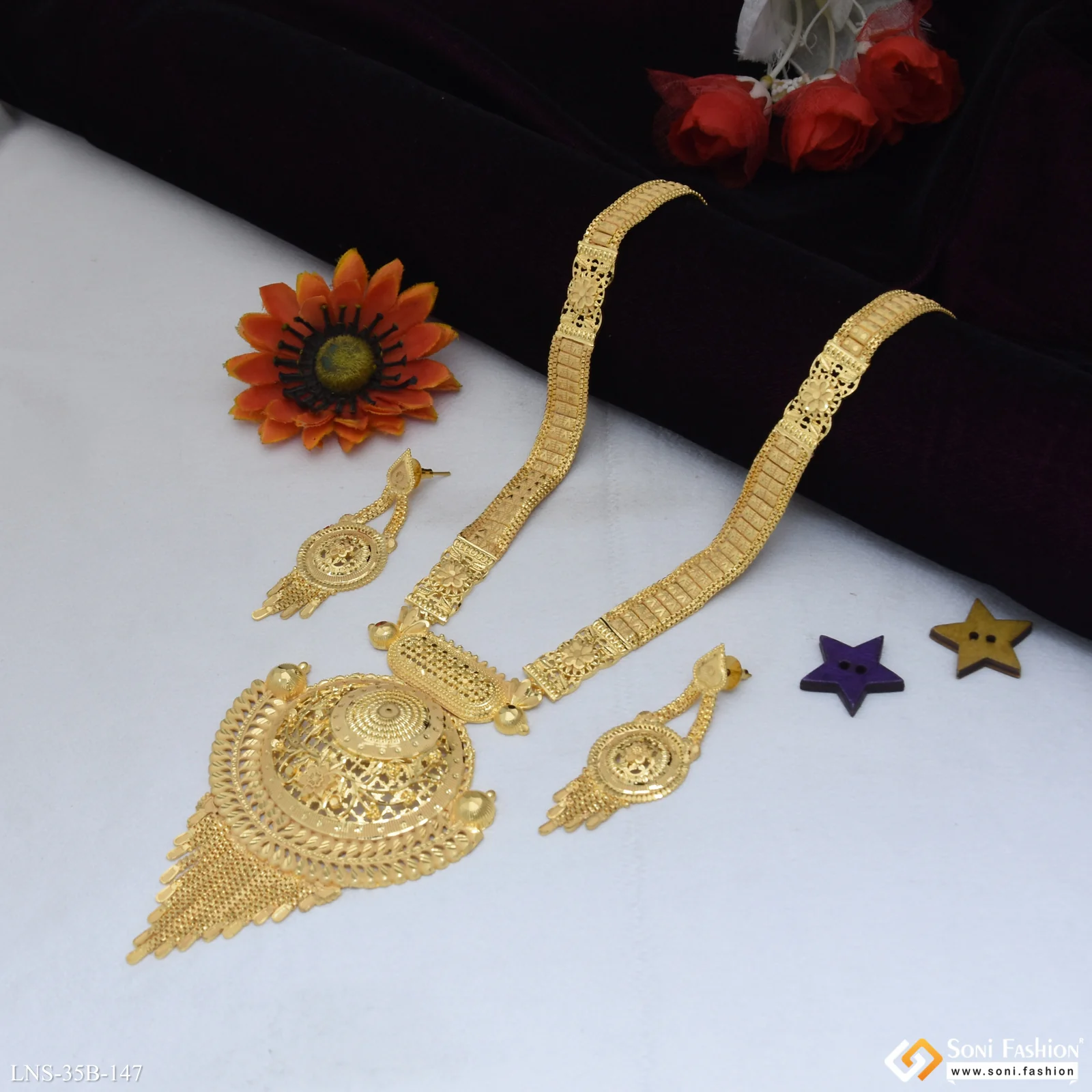 Decorative Design Gold Plated Rani Haar Necklace Set for Women - Style B147 - Image 3