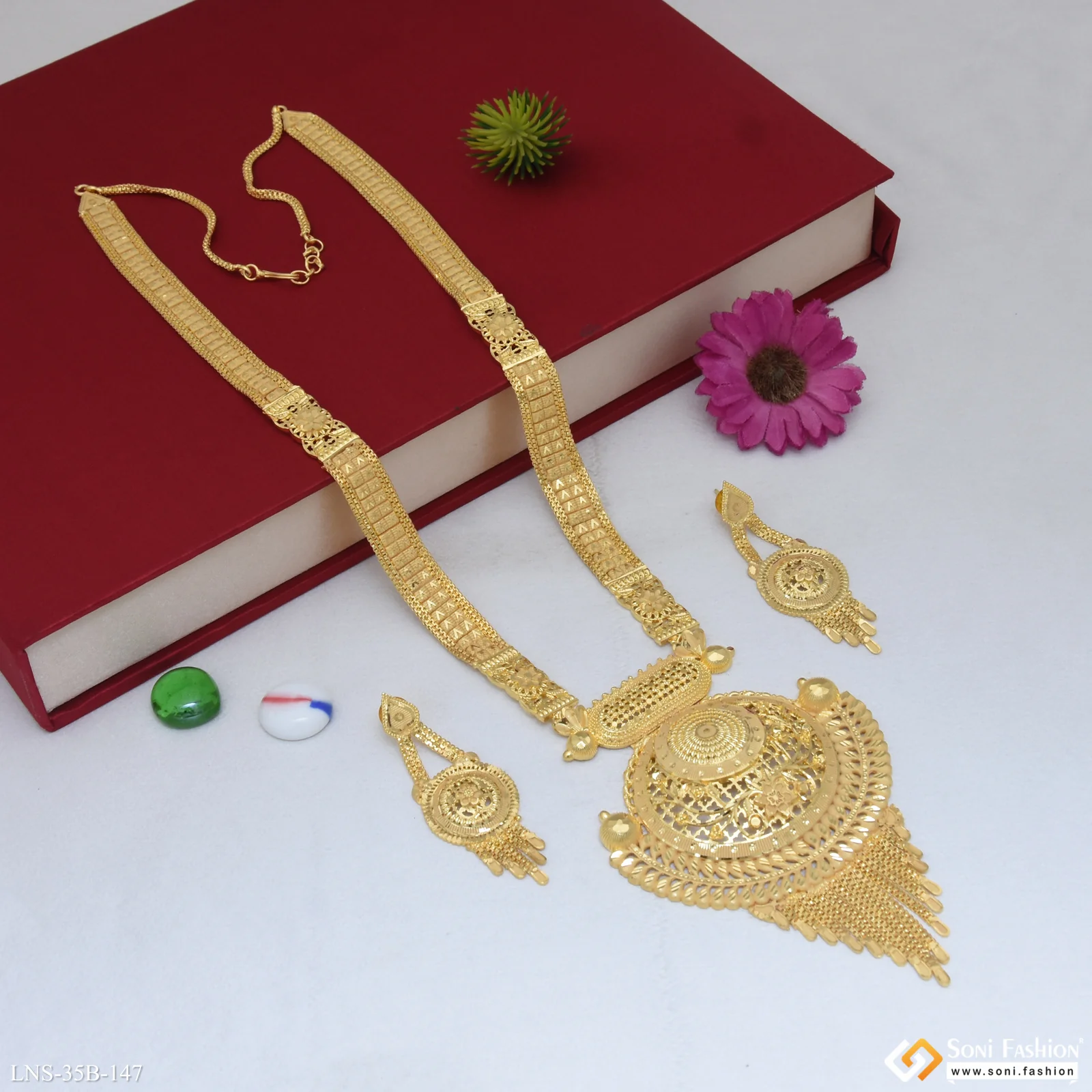 Decorative Design Gold Plated Rani Haar Necklace Set for Women - Style B147 - Image 5