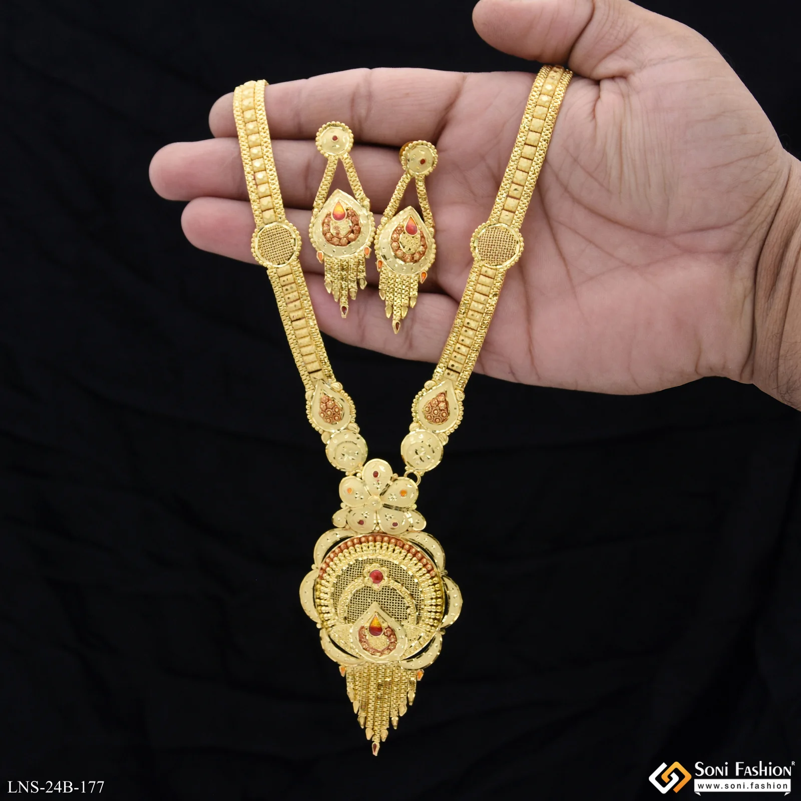 Decorative Design Gold Plated Rani Haar Necklace Set for Women - Style B177 - Image 5