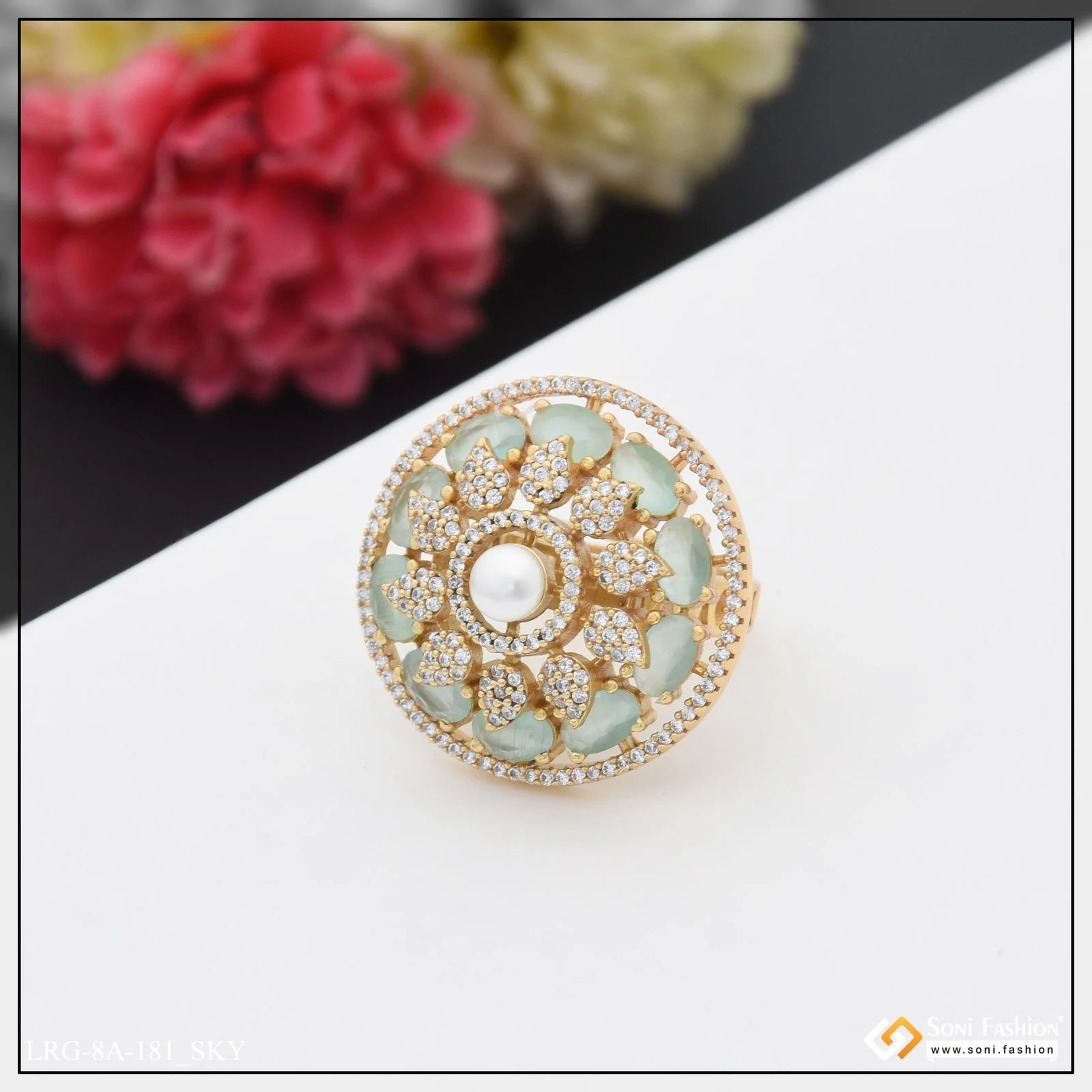 Decorative Design with Diamond Best Quality Gold Plated Ring for Lady - Style LRG-181 - Image 3