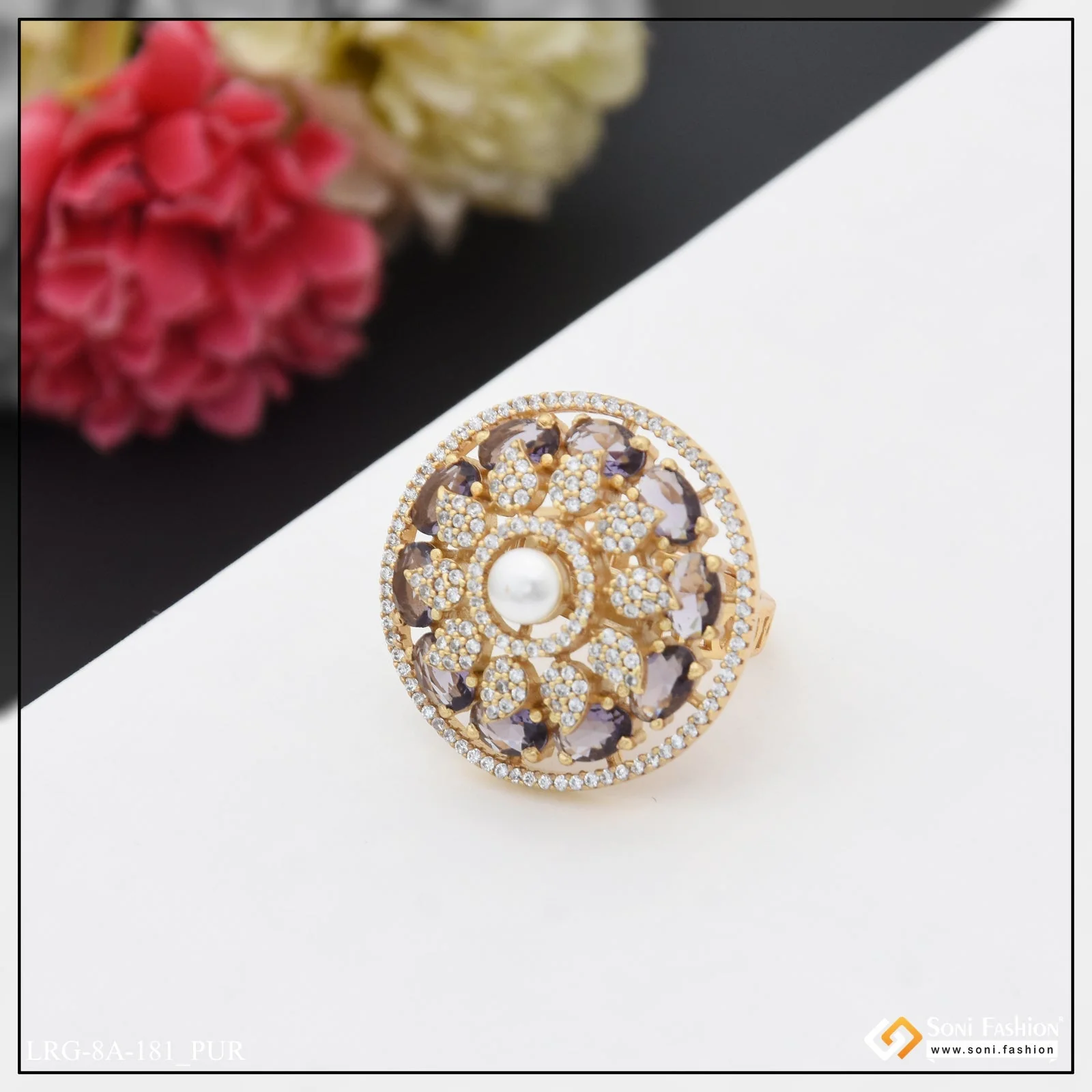 Decorative Design with Diamond Best Quality Gold Plated Ring for Lady - Style LRG-181 - Image 4