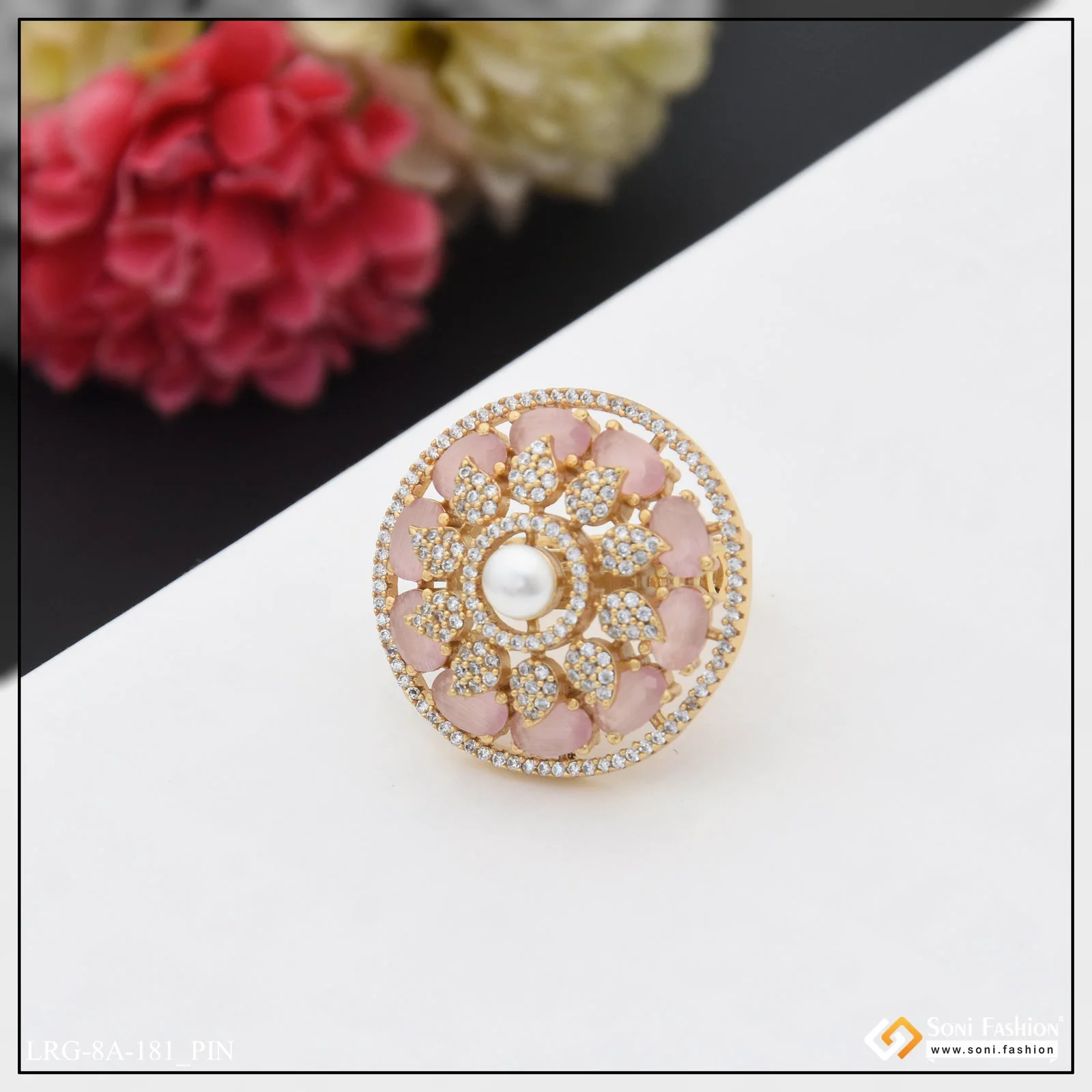 Decorative Design with Diamond Best Quality Gold Plated Ring for Lady - Style LRG-181 - Image 7