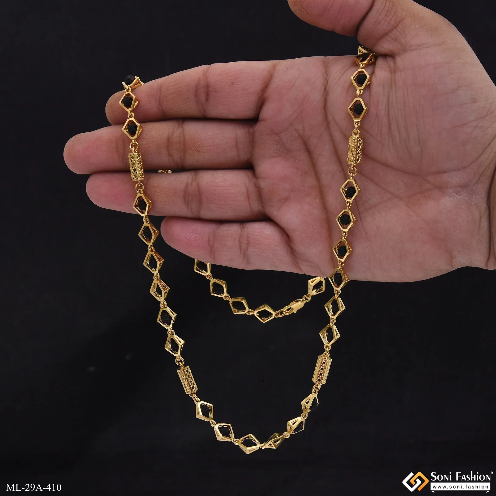 Delicate Design 18k Gold Plated Rudraksha Mala for Men - Style A410 - Image 2
