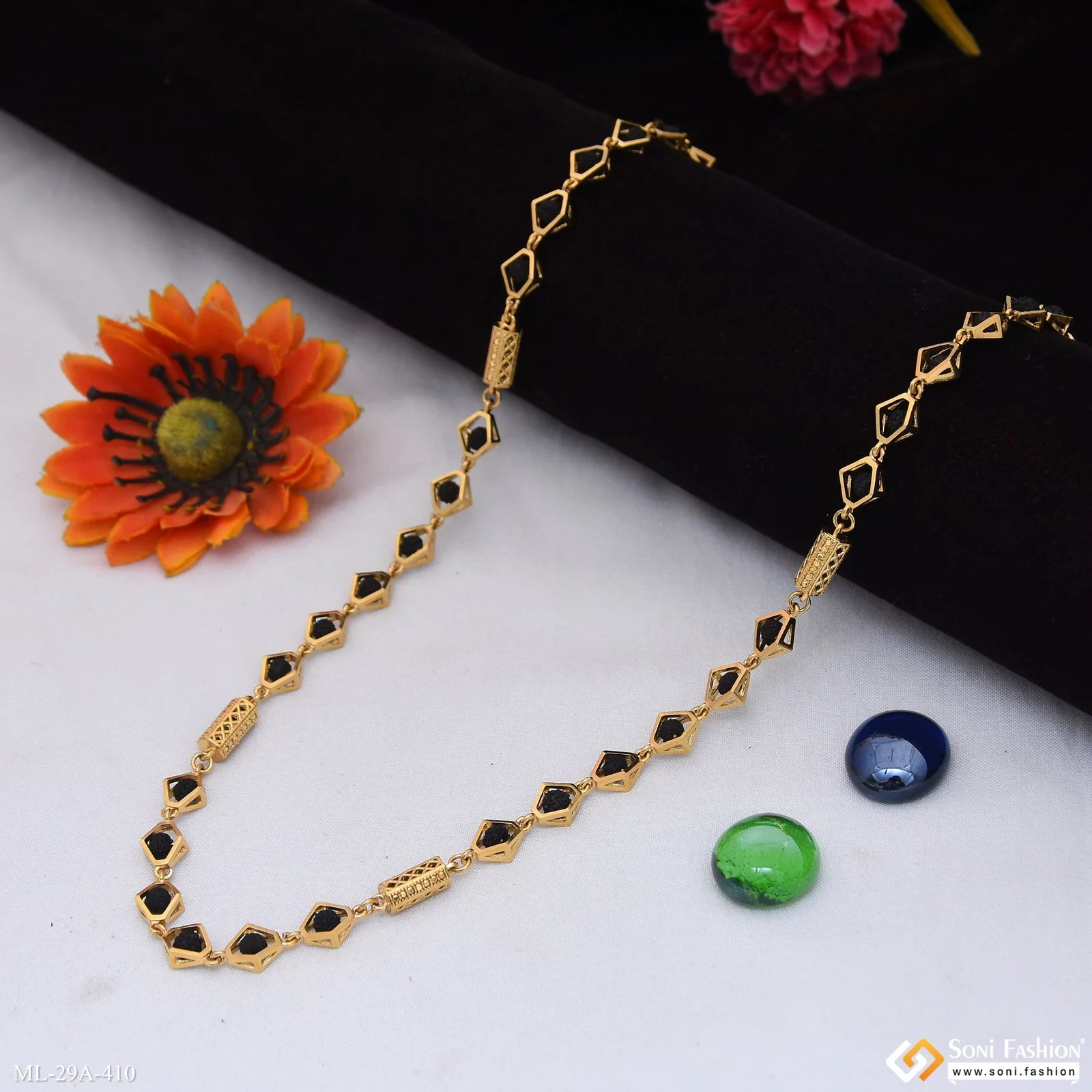 Delicate Design 18k Gold Plated Rudraksha Mala for Men - Style A410 - Image 3